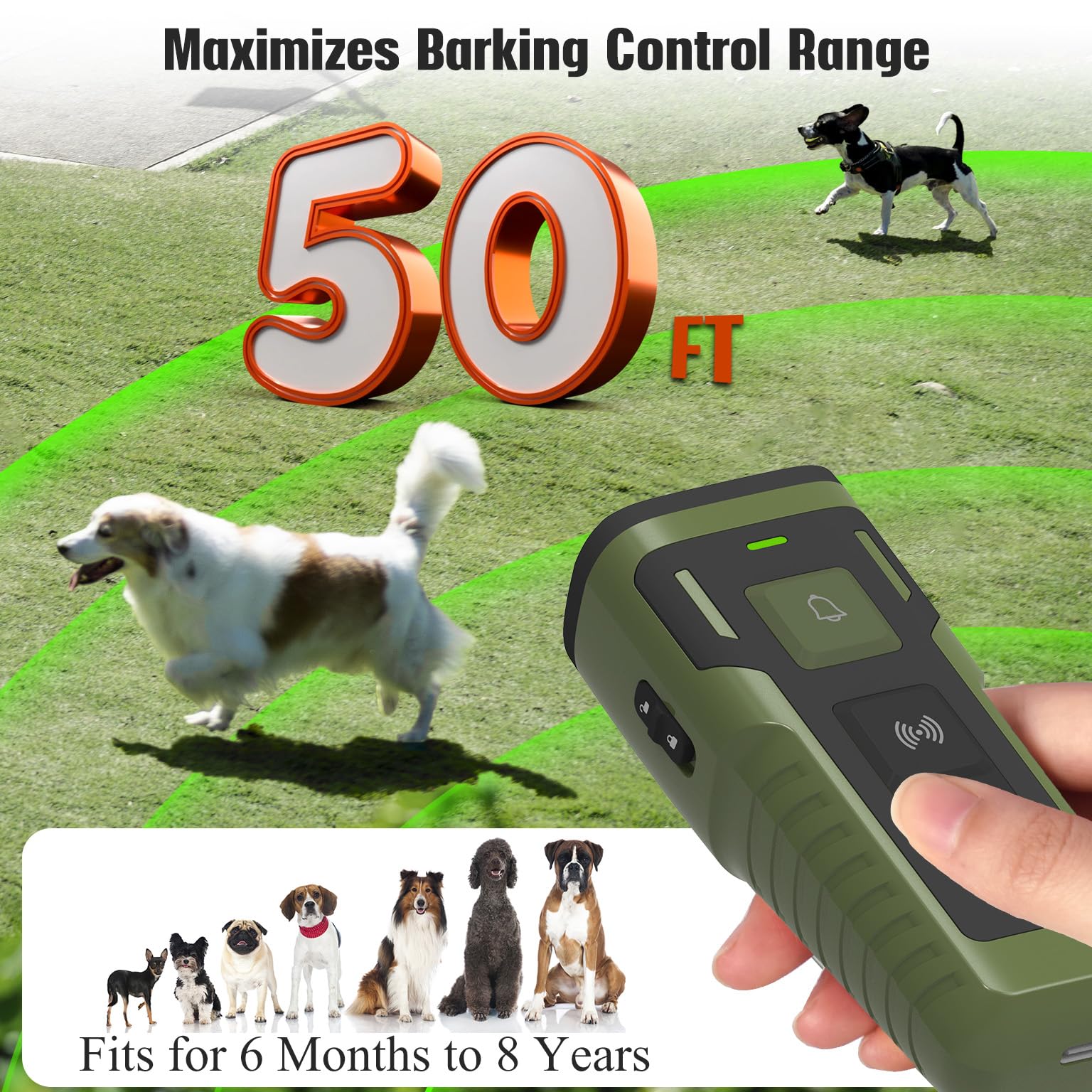 Dispositifs anti-aboiements rechargeables pour chiens - 15,2 m de long - Ultrasonique - Plus besoin d'aboiements - Alternative aux colliers de dressage douloureux et aux colliers anti-aboiements