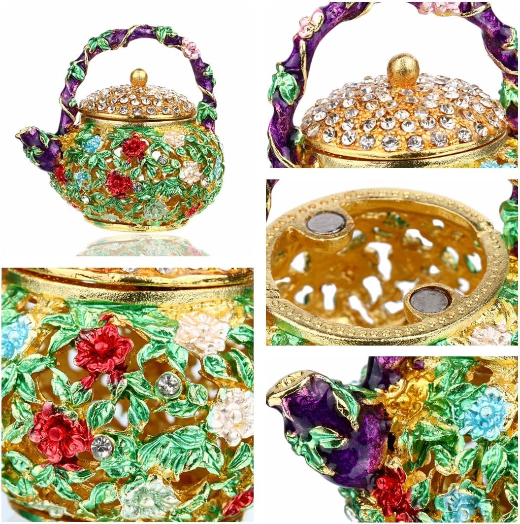 YU FENG 4.7inch Mini Teapot Trinket Box Hinged For Girls Ring Holder Handmade Ring Holder Dish Decorated (teapot) Christmas Gift - Image 5