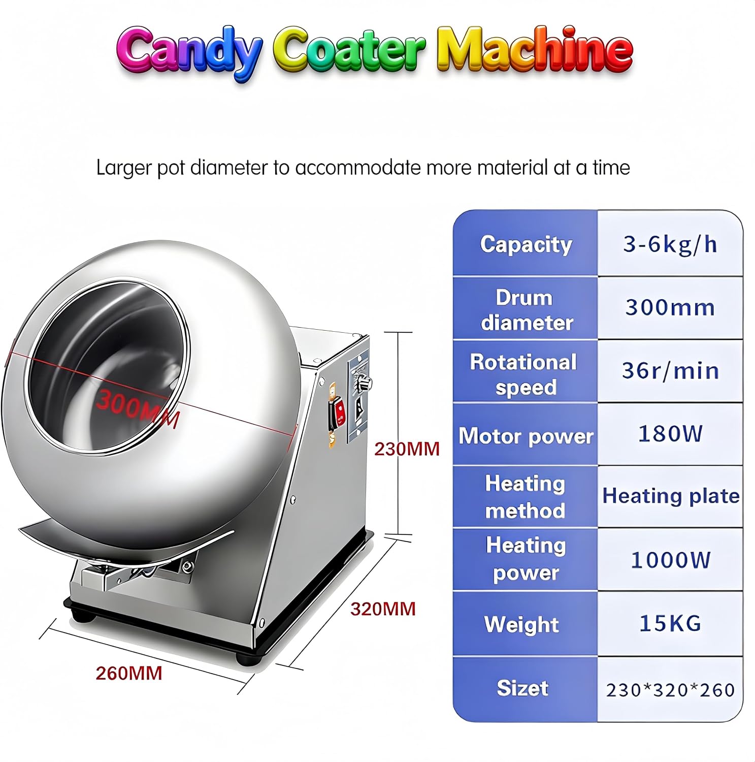 Professional Sugar Coating Machine, Electric Chocolate Panning Machine with Adjustable Speed 3-6KG/H for Nuts, Peanuts & Almonds - Polishing & Drying Solution 110V