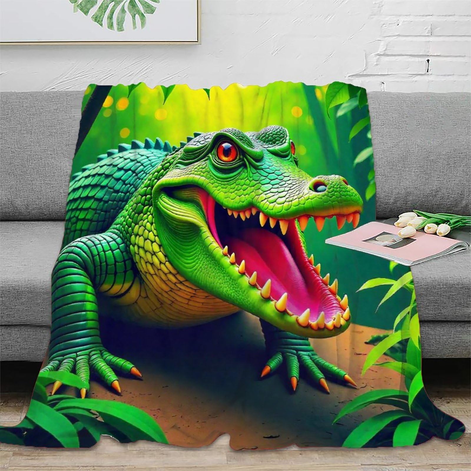 Couverture crocodile 3D chaude pour cocooning sur le canapé et nuits fraîches