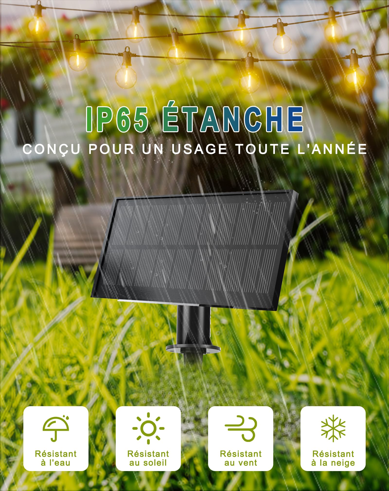 Zuske 9.5M Guirlande Solaire Extérieur, 15+1 LED Ampoules Guirlande Lumineuse Extérieure, 5 Modes, IP65 Guirlande Guinguette Solaire pour Patio, Jardin, Partie, Anniversaire, Mariage - Blanc Chaud