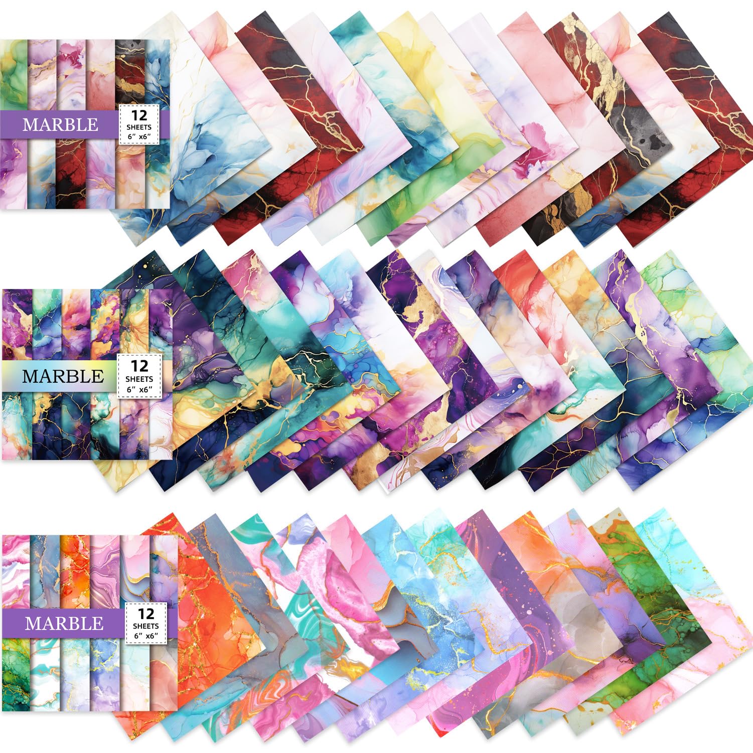 36 Designs Scrapbooking Paper, 36 Sheets 6"x 6" Scrapbook Paper Marble Scrapbooking Supplies Single-Side Printing for Cardmaking Junk Journal Decorative Cardstock Background