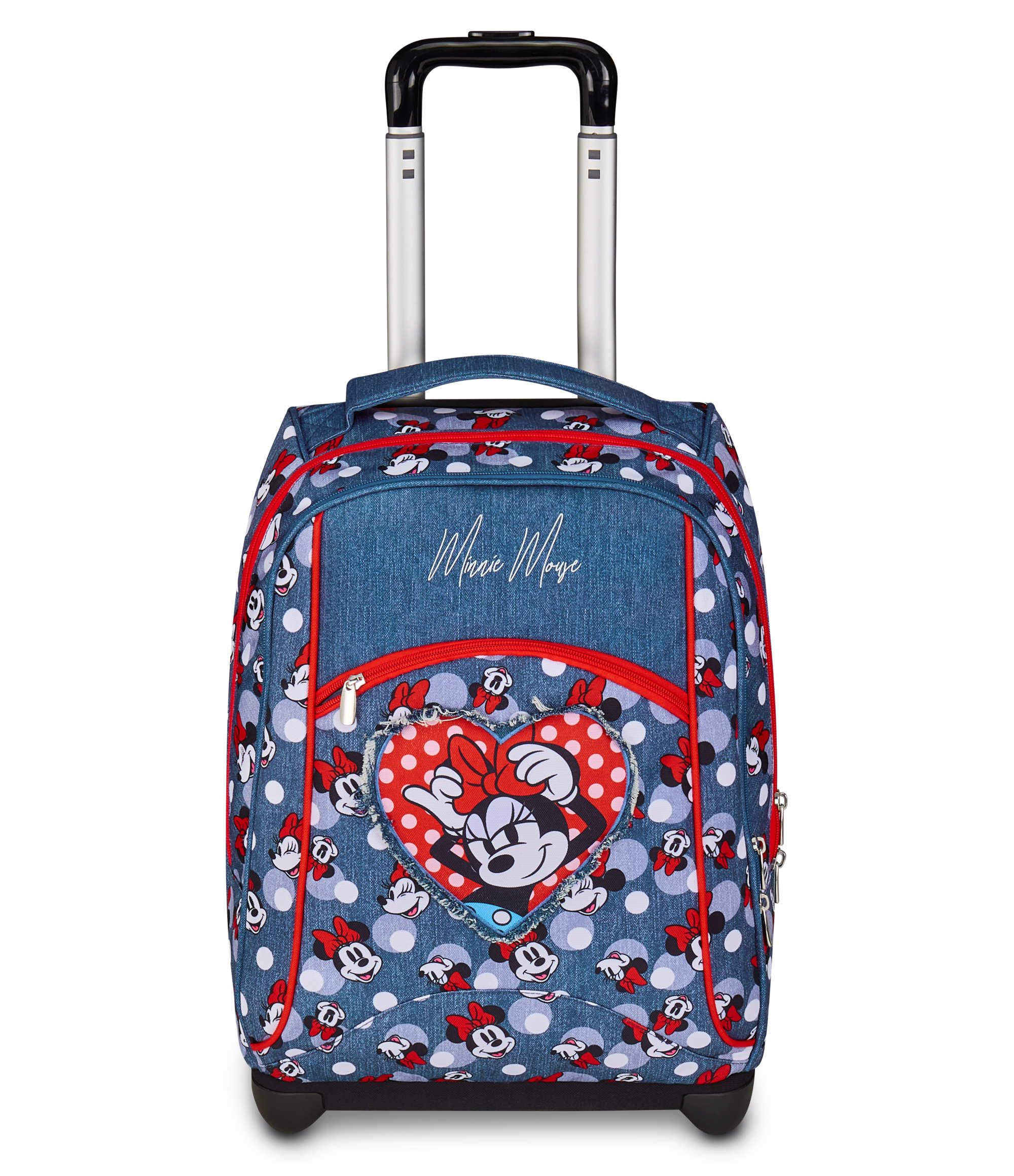Seven Minnie Big Trolley Scuola Fisso, Blu Denim, 2 in 1, Doppio Uso, Trolley e Zaino, Scuola Elementare, Bambina