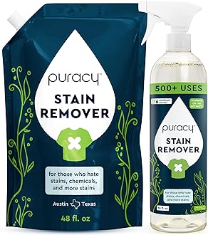 Puracy Stain Remover, Natural Based Travel and Laundry Stain Cleaner for Clothes, Baby Essentials, Kids Stains, Oil and Fabric Spot Cleaner, Unscented (Stain Remover Spray and Refill, 64 fl oz)