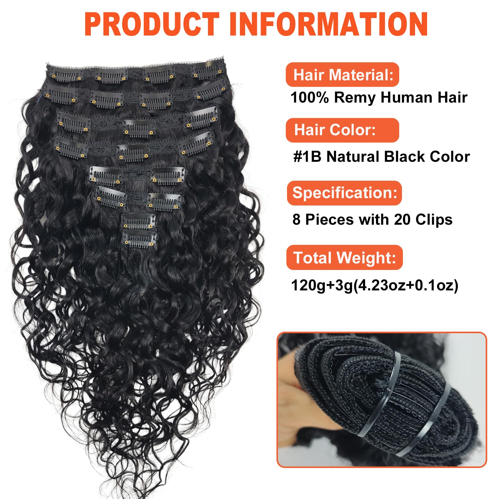 Doren Deep Curly Clip In Echthaarverlängerungen für Frauen 8Pcs 20Clips 120g brasilianische Virgin Remy Wasser gewelltes Haar natürliche Farbe