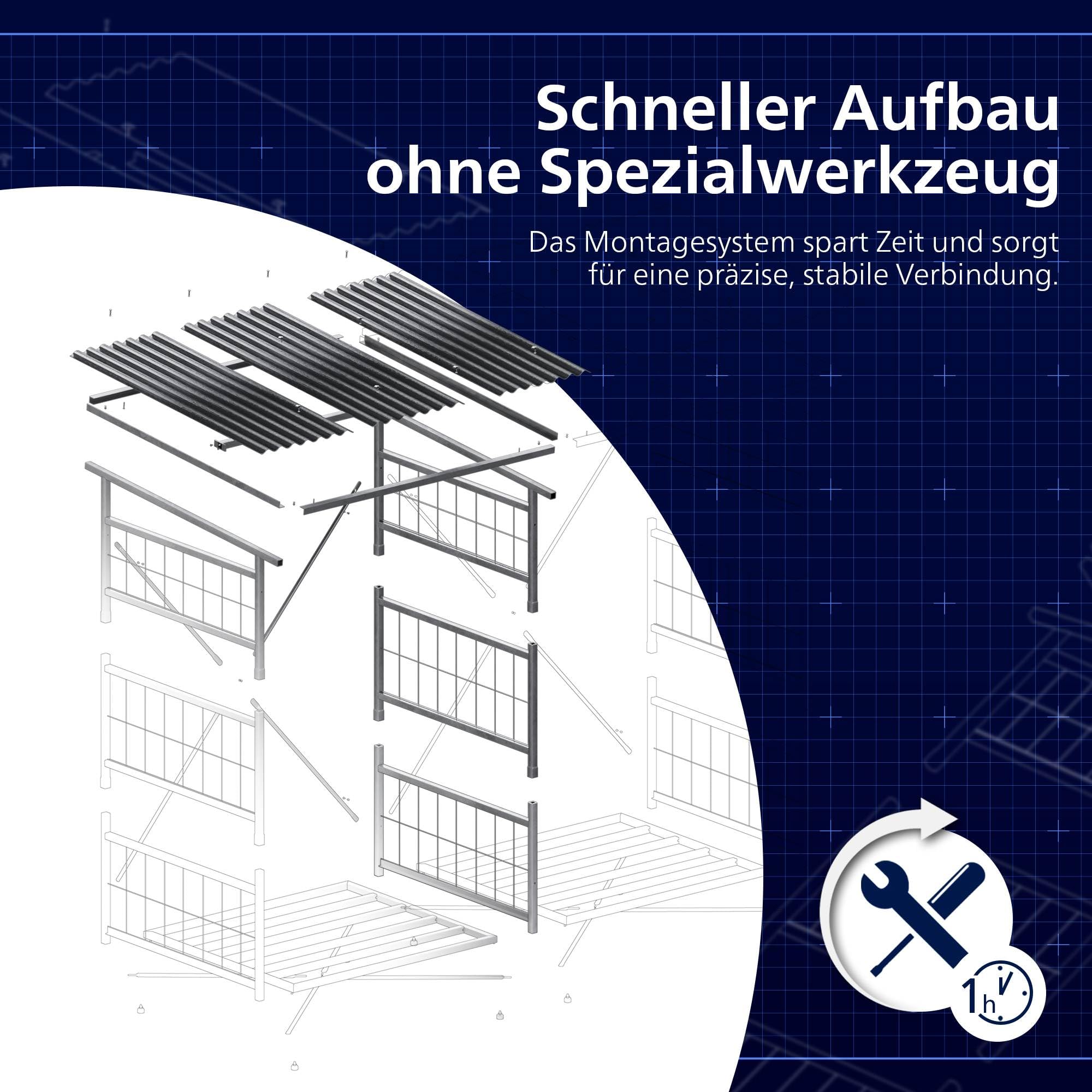 CLP Brennholzregal Macon, wetterfest mit Dach frei wählbarer Neigung, feuerverzinkter Stahl für 2,2m³ oder 4,4m³ Kaminholz, Holzlager, Farbe:Metall, Set-Inhalt:Brennholzregal + Erweiterung