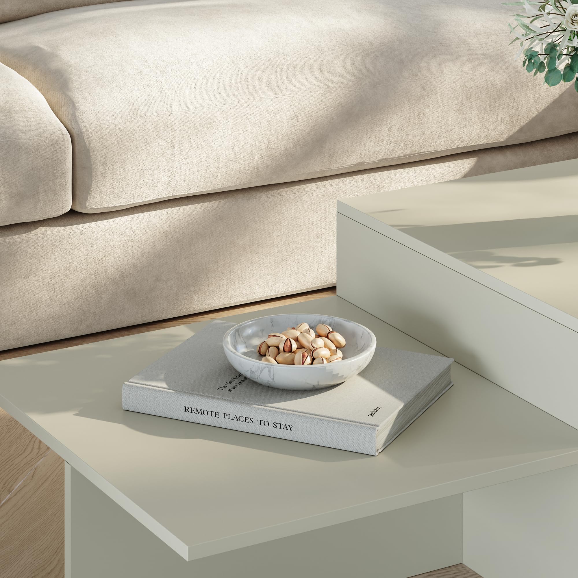 [en.casa] Tavolino Centrale da Salotto Tavolo Basso Moderno a Doppio Livello Tavolino da caffè per Soggiorno Area Living 100x55x35 cm Color Avena Oatmeal