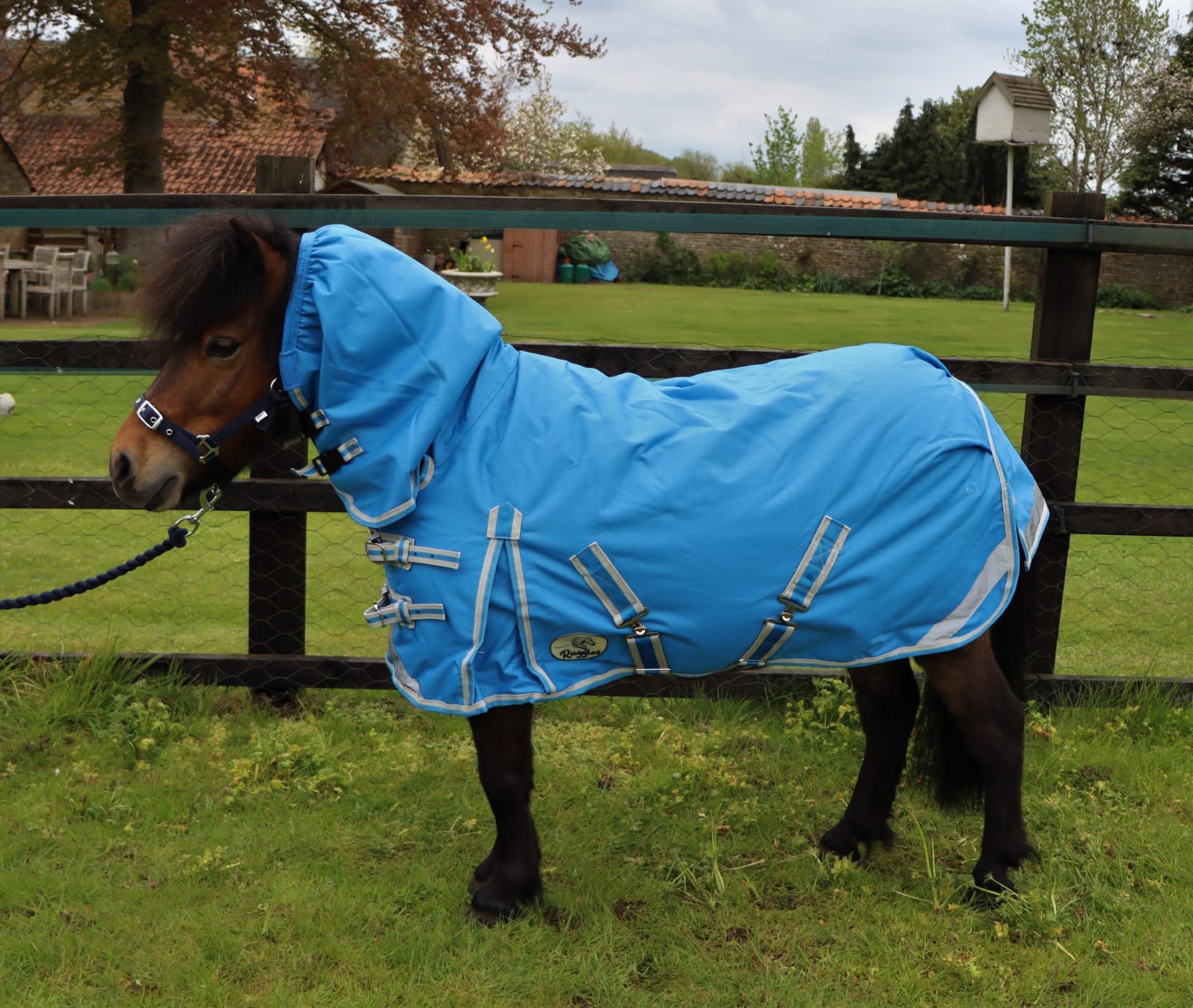 Ruggles Lightweight 100g Combo Turnout Rug for Shetland Section A Donkey Miniature Horse | Teflon Coated 1200D Outer Fabric | Perfect Protection from Wet and Windy Weather (Brilliant Blue, 2' 9") โ image 1