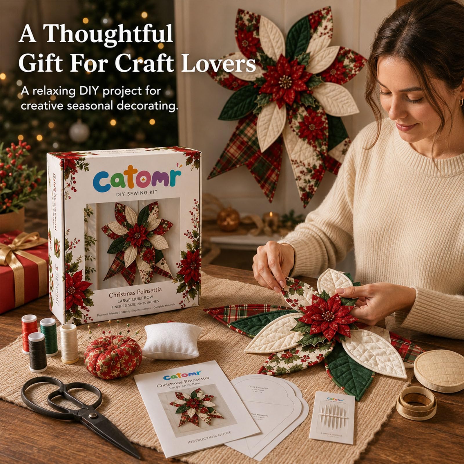 Genérico Kit de Costura de Lazo Patchwork Grande, Decoración Navideña para Puerta (Style-D)