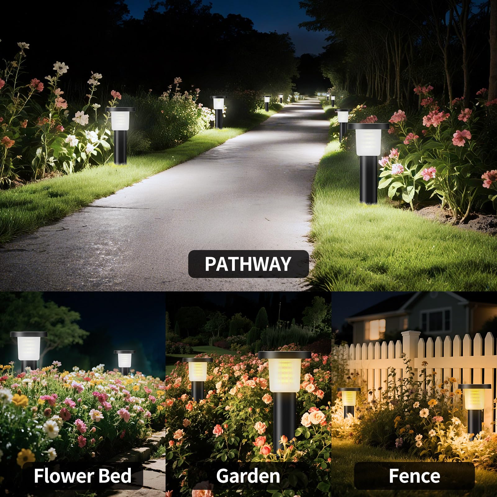 INTELAMP Solarleuchten für Außen Garten mit Fernbedienung, 2 Stück Weiß Solarlampen Edelstahl Wasserdicht LED Gartenleuchten 40cm Gartenleuchte für Terrasse Rasen Wege 3800 mAh 500LM