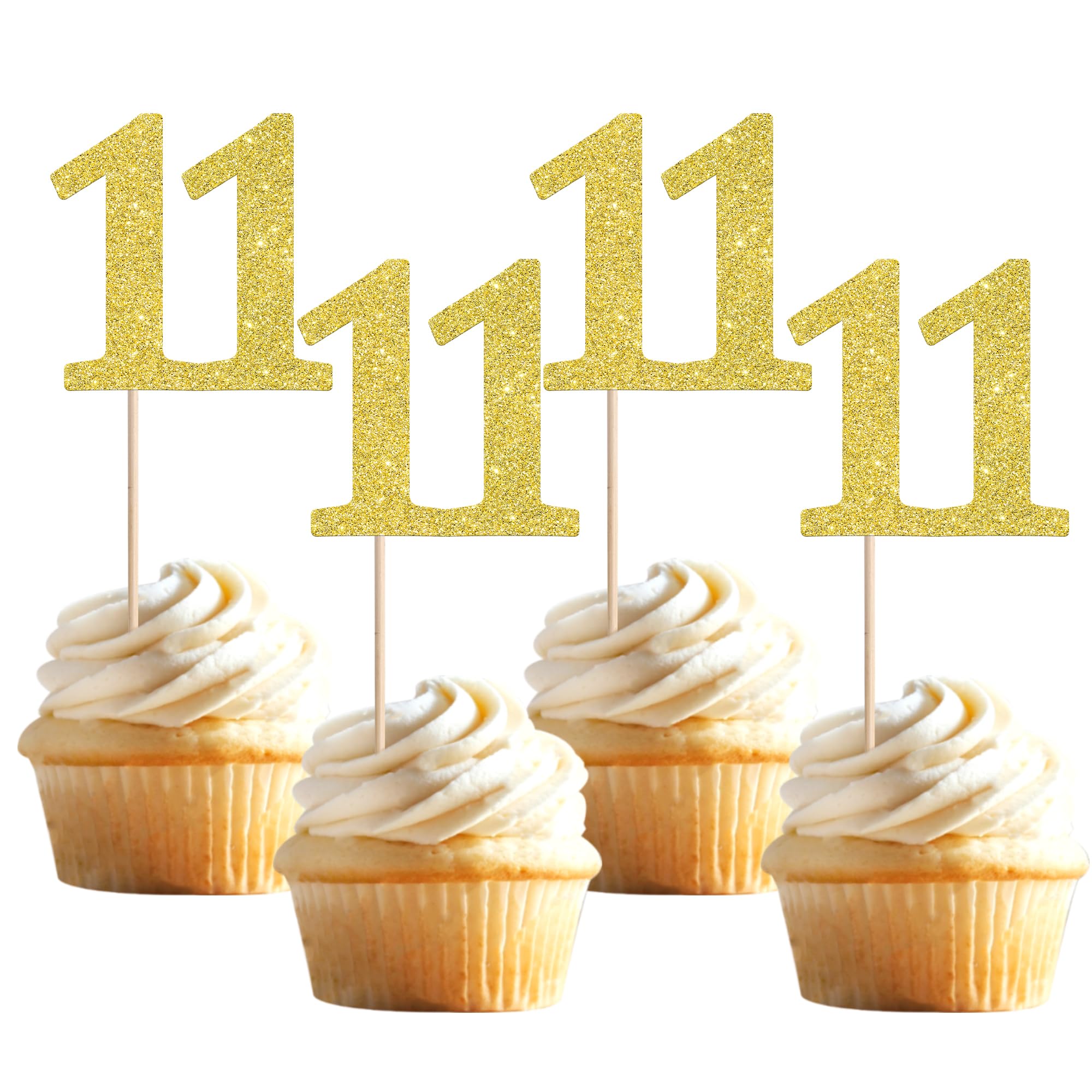 Xsstarmi 36 Pack Number 11 Cupcake Toppers Gold Glitter Cheers to 11 Years Birthday Cupcake Picks Decoration for Happy 11th Birthday Wedding Anniversary Party Cake Decorations