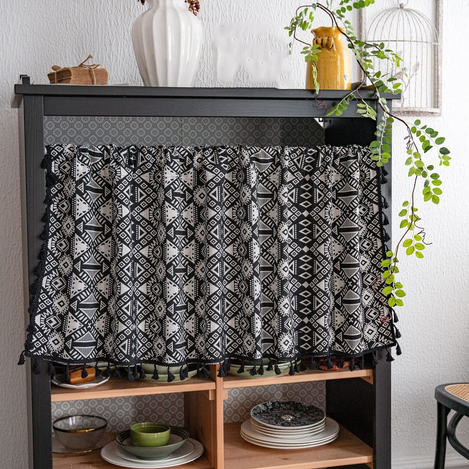 Media cortina de lino para ventanas pequeñas y armarios de tocador rústicos