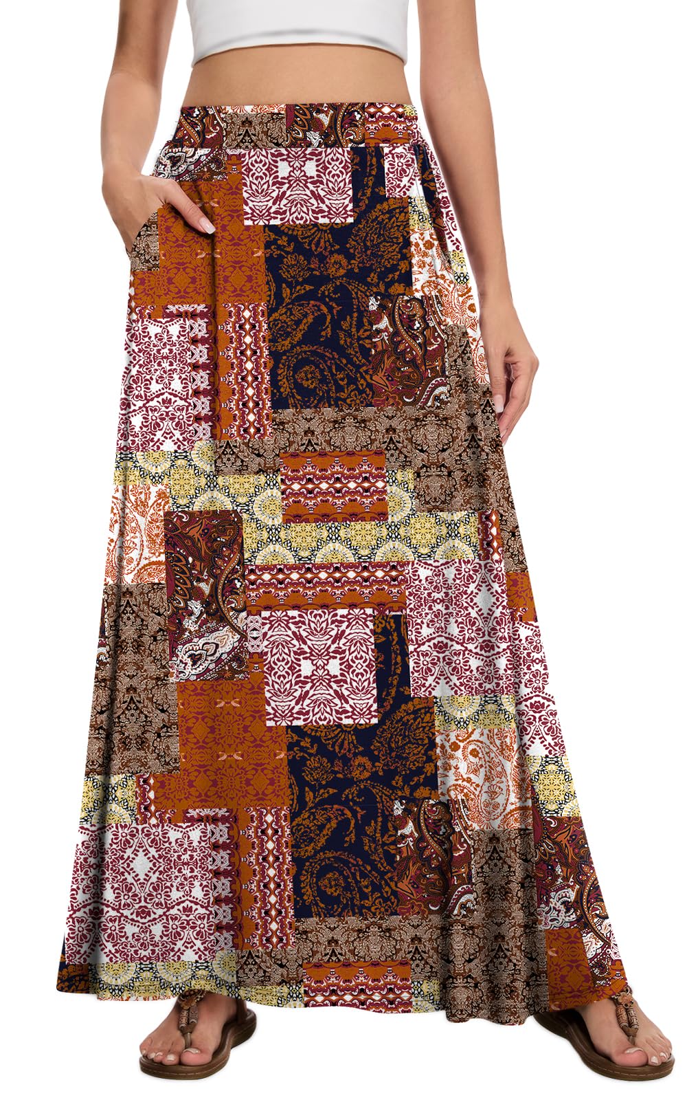 Womens Maxi Skirt Long Flowy Summer A-Line High Waist Skirts