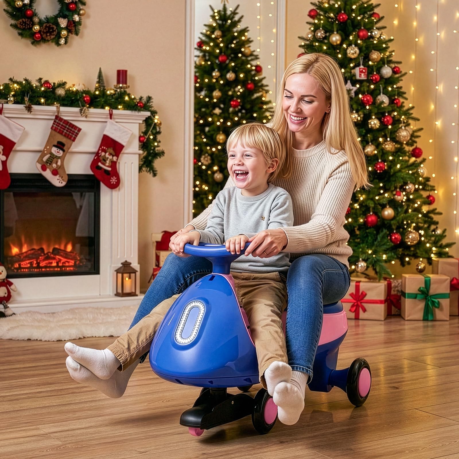 Voiture électrique Enfant 2 en 1 avec MP3 pour Enfants à Partir de 3 Ans Bleu-Rose