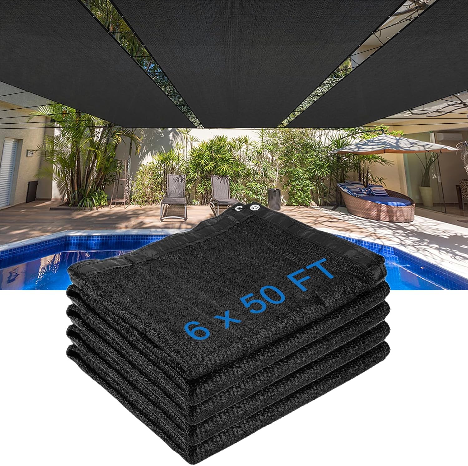 80% Shade Cloth - 6 x 50 ft Black Garden Sunblock Shade Net with Reinforced Grommets for Plant Cover,Greenhouse,Patio,Canopy,Chicken Coop,Canopy