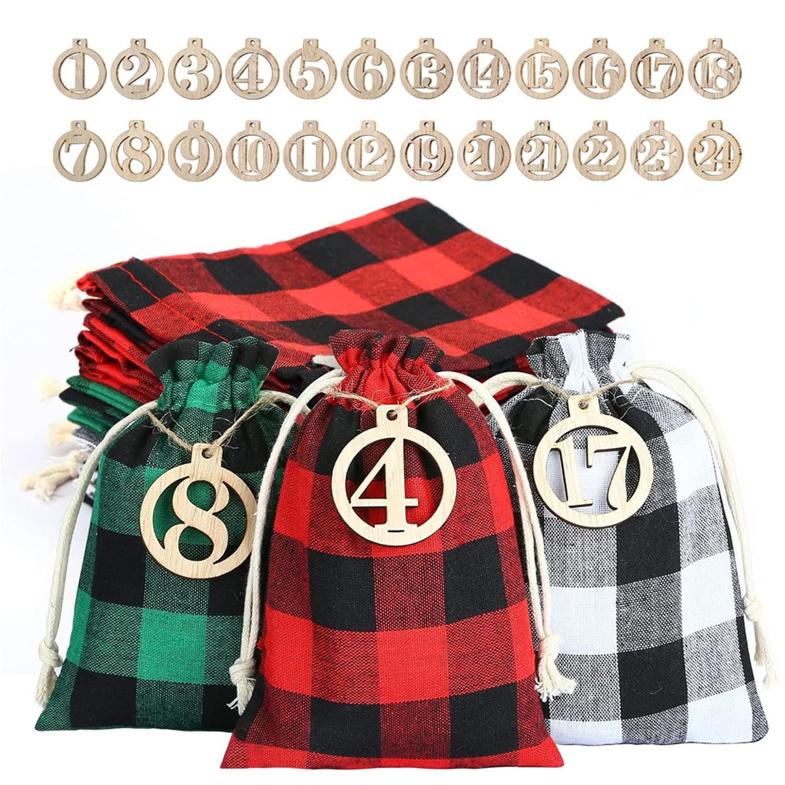 24 szt. Torby do pakowania cukierków, torby na ciasteczka ze sznurkiem, torebki słodycze upominki przyjęcie świąteczne, Christmas Party(Christmas Pattern Plaid (3 Pieces Each in 8 Styles)