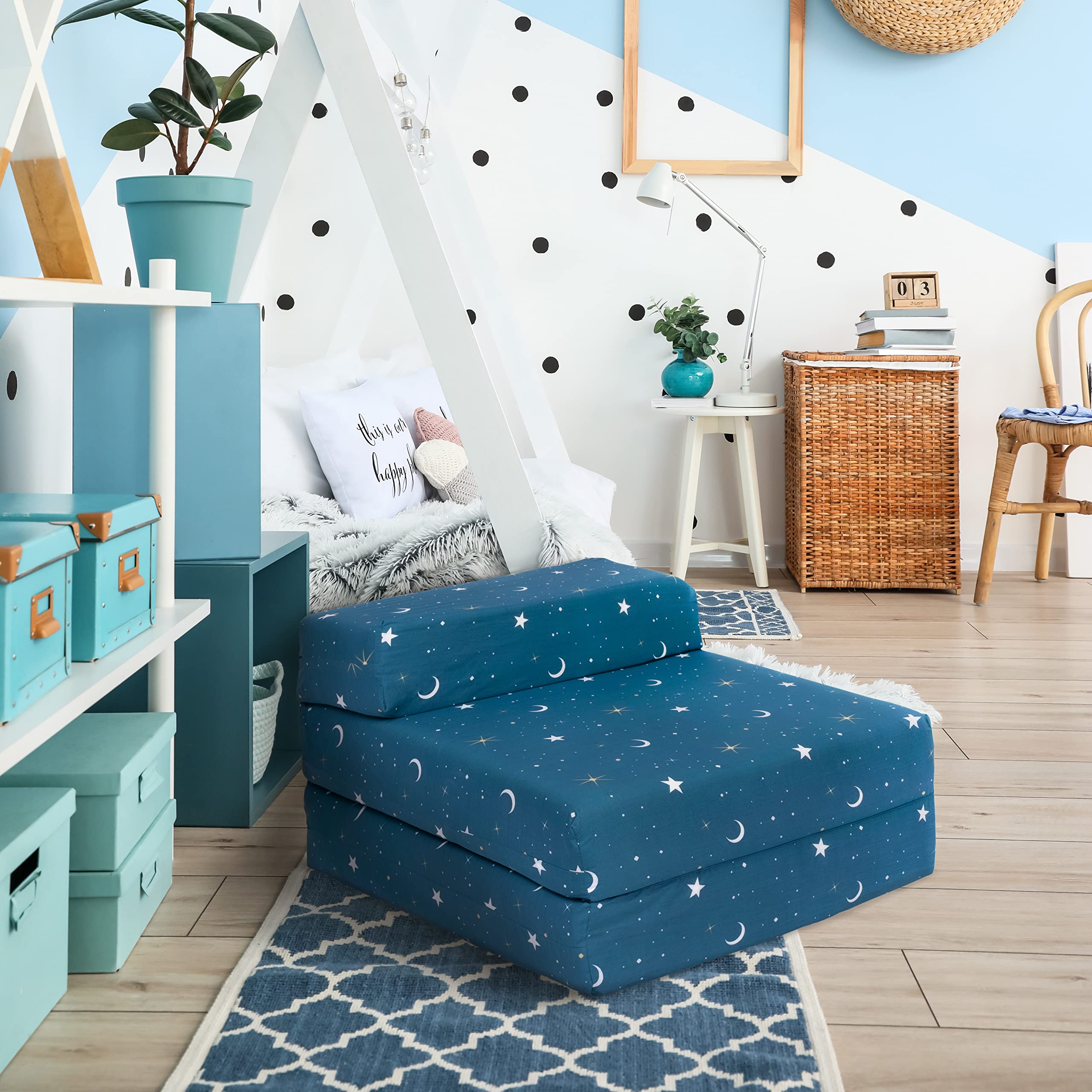 Ready Steady Bed Canapé-lit Enfant Pliable | Chaise-lit pour Enfants Imperméable pour Une Personne | Mobilier Confortable pour Tout-Petits pour Salon, Salle de Jeux, Chambre à Coucher (Clair de Lune)