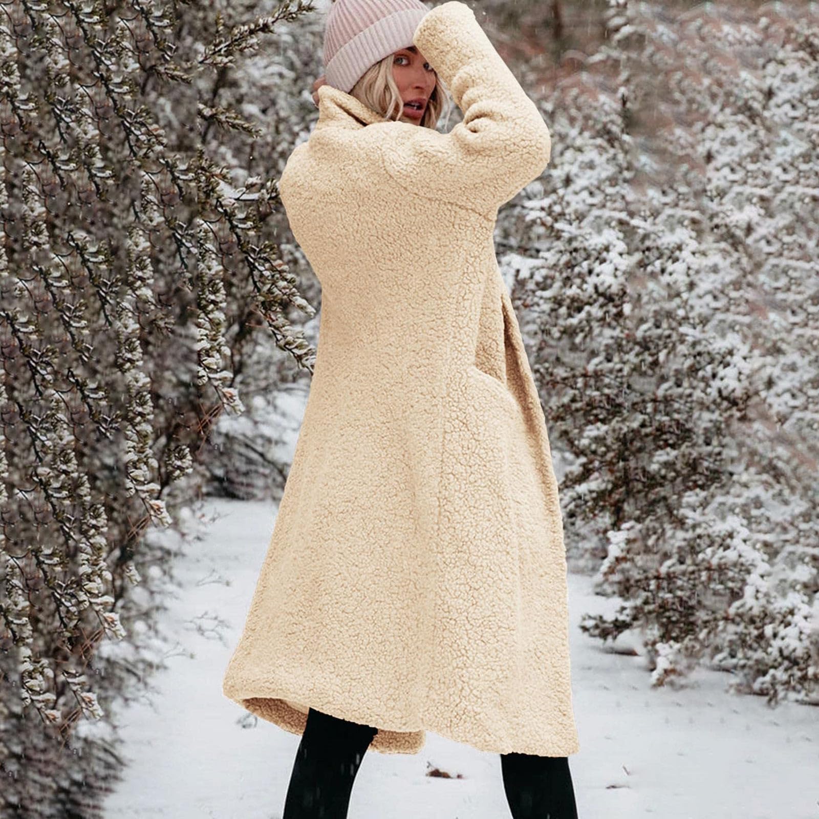 Fleecejacke Damen Lang Wintermantel Flauschig Plüschjacke Einfarbig | Fleecejacke Damen Ohne Kapuze Plüschmantel Winddicht Teddyfleece Jacke Mit Taschen Flauschjacke Mit Knöpfen Mantel Warm