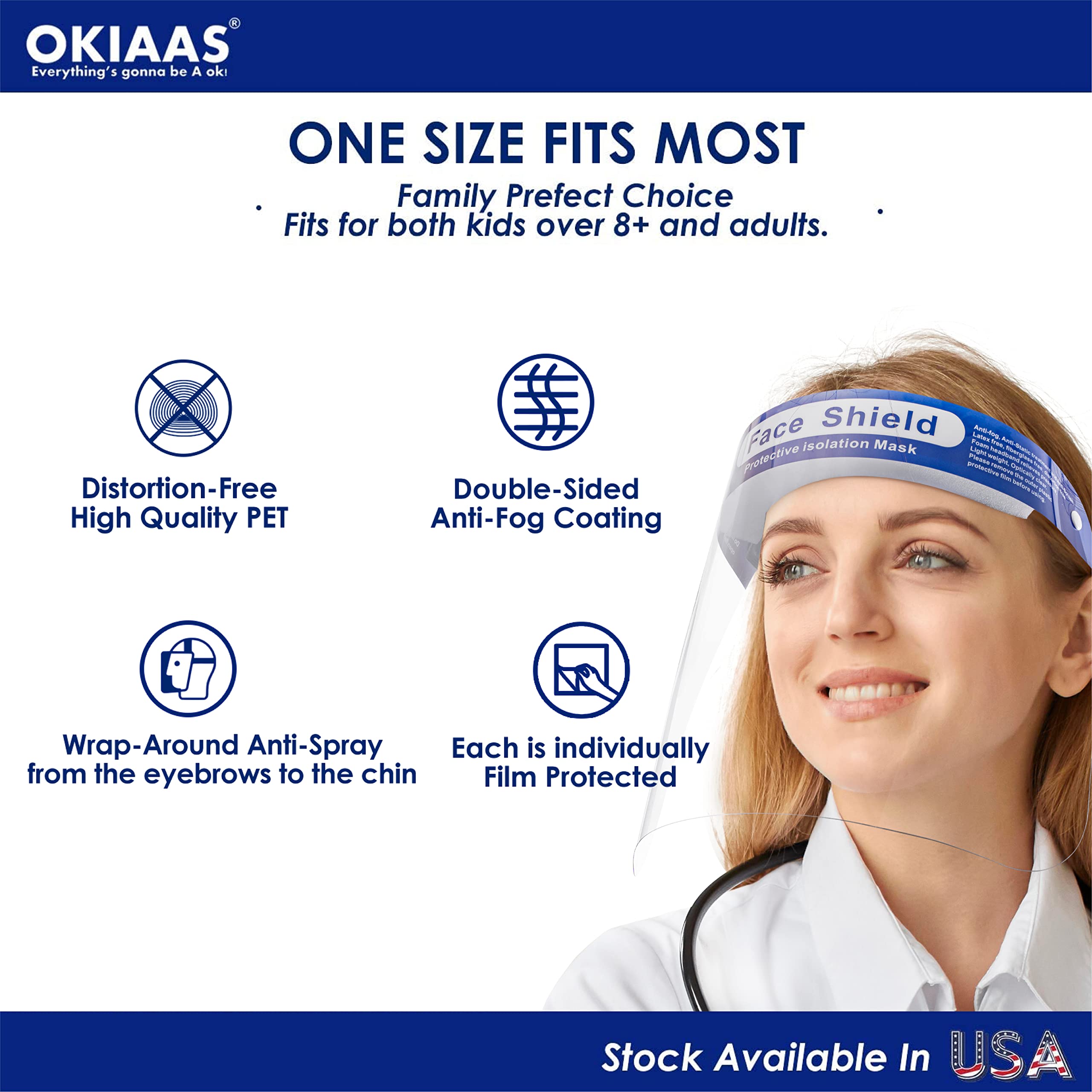 Buy OKIAAS Face Shields, Clear Plastic Face Mask Shields, Full Face