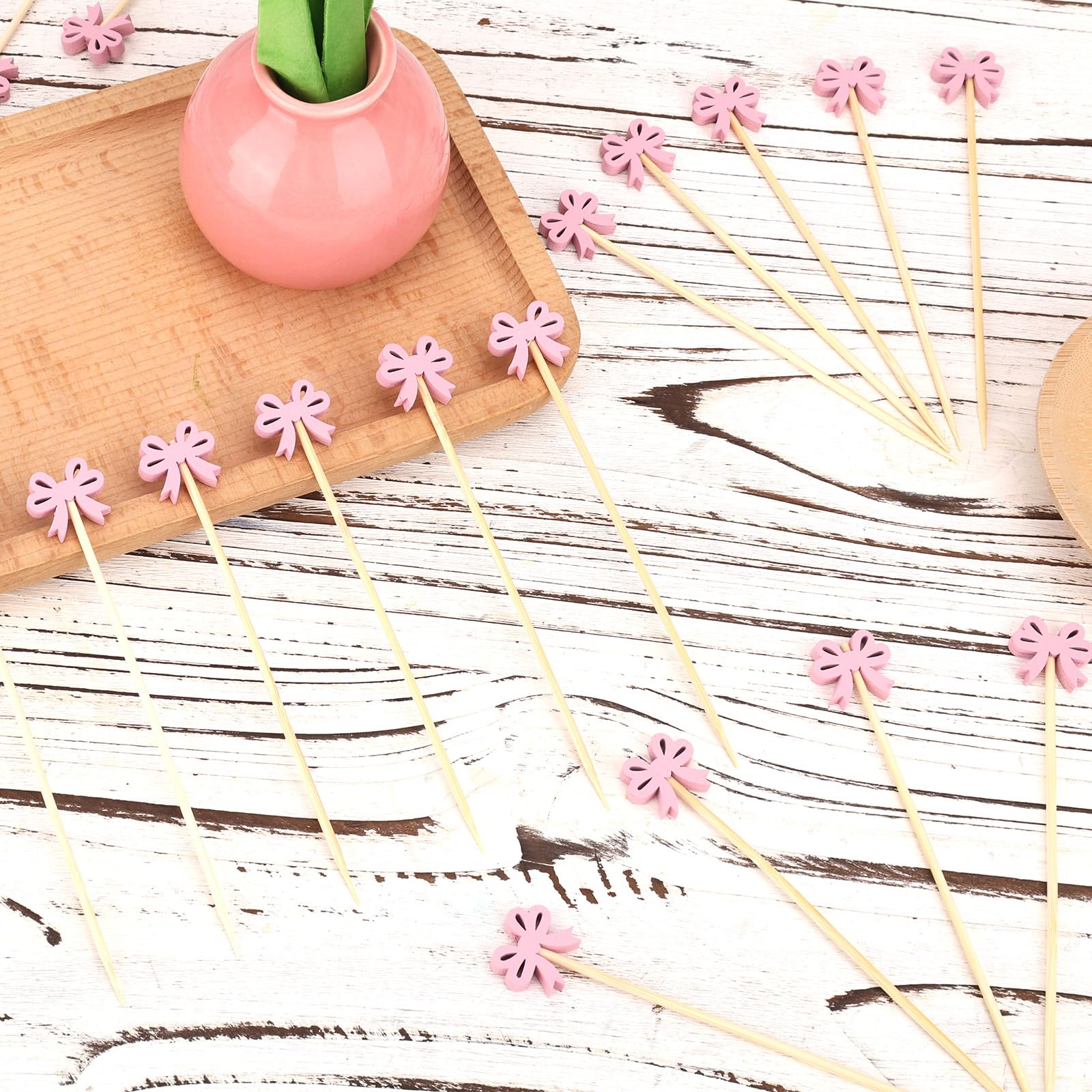 Pink Bow Toothpicks Fancy Cocktail Sticks For Appetizers