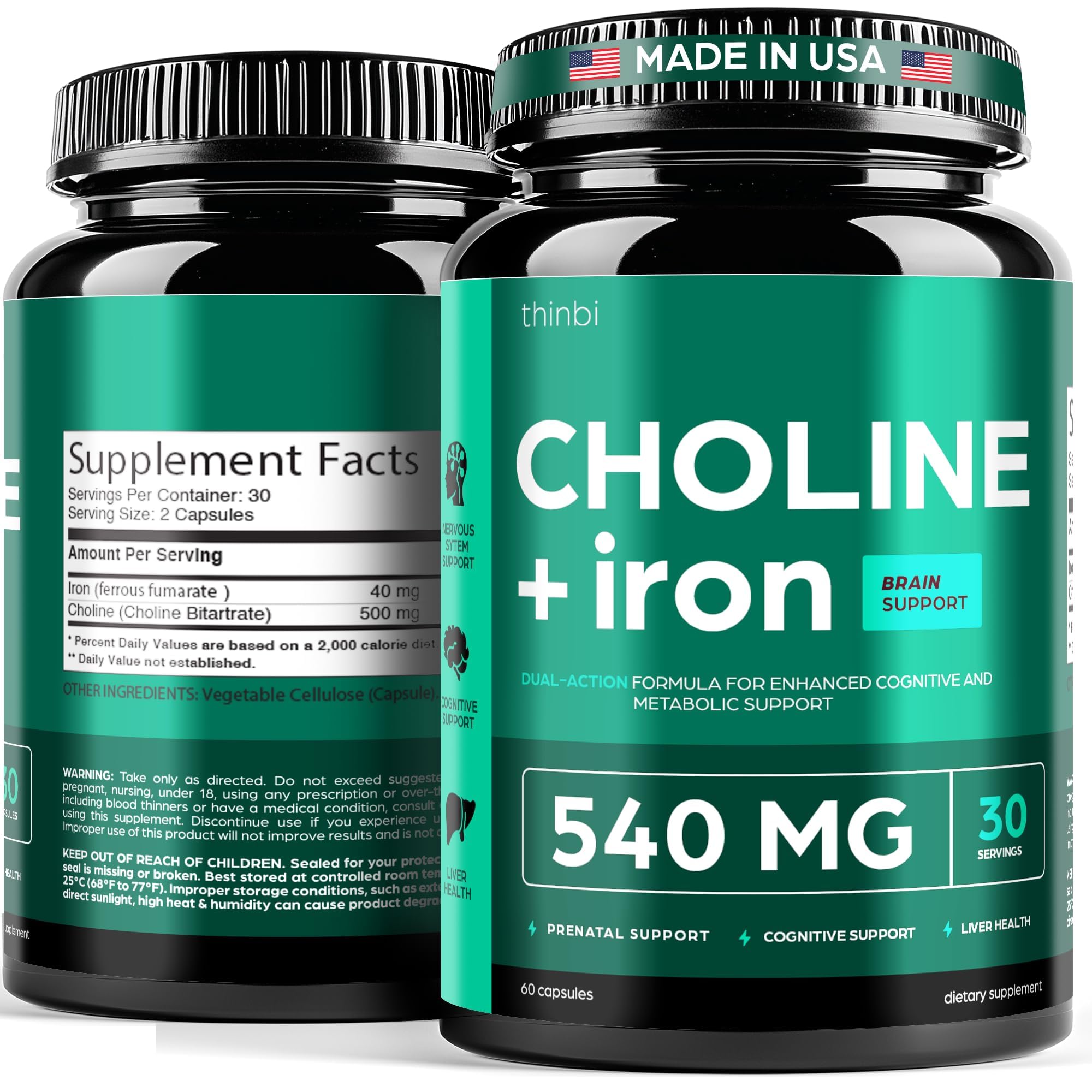 Thinbi Choline Prenatal Supplement with Iron, 30 Servings