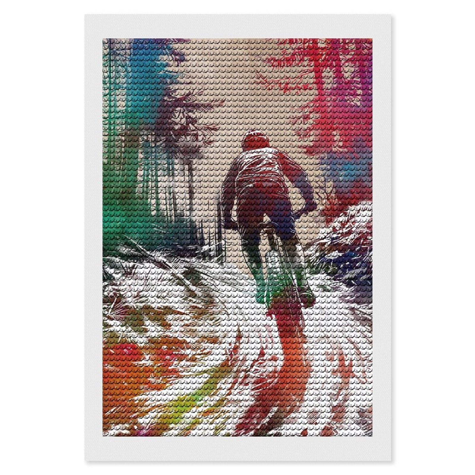 Junmoney Mountain Biking Art 5D Diamond Painting Kit 8"x12", Relaxing DIY, Mindful Craft Project, Full Kit Included, Thoughtful Present