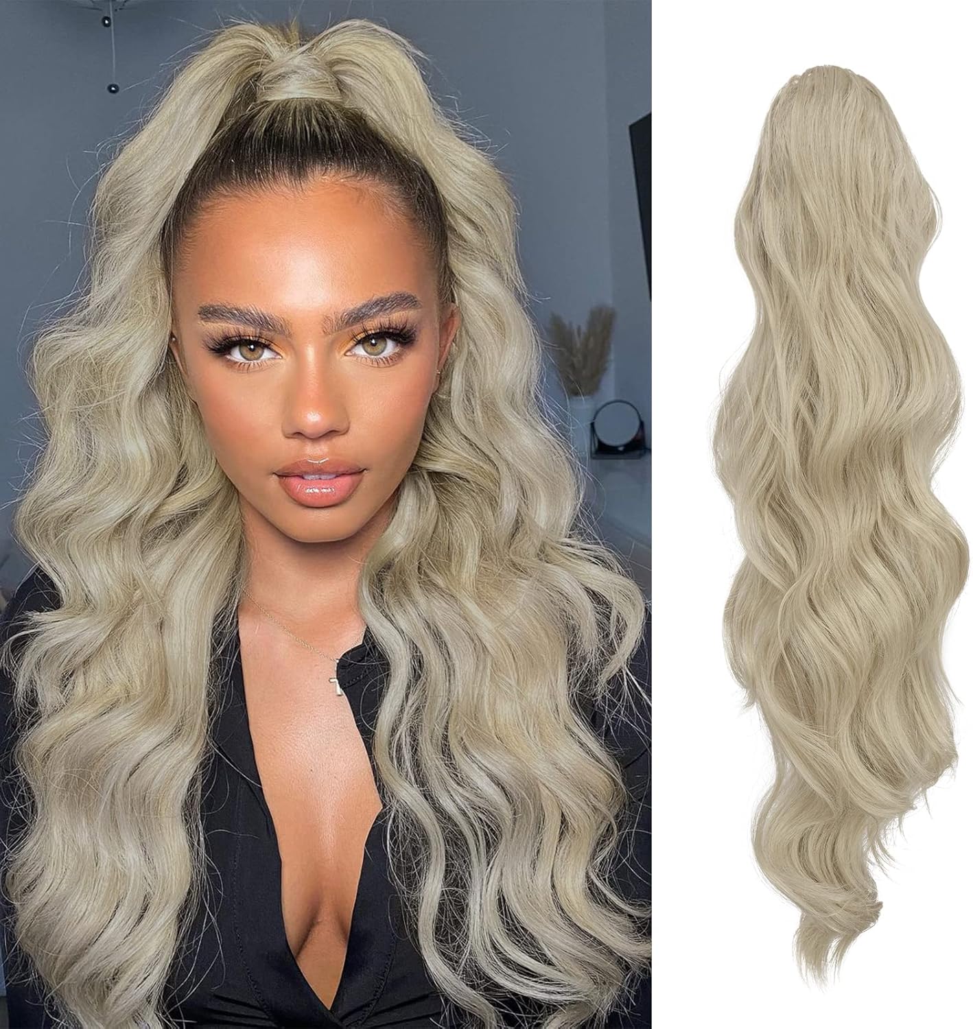 FESHFEN Ponytail Hair Extensions, Drawstring Ponytail for Women Long