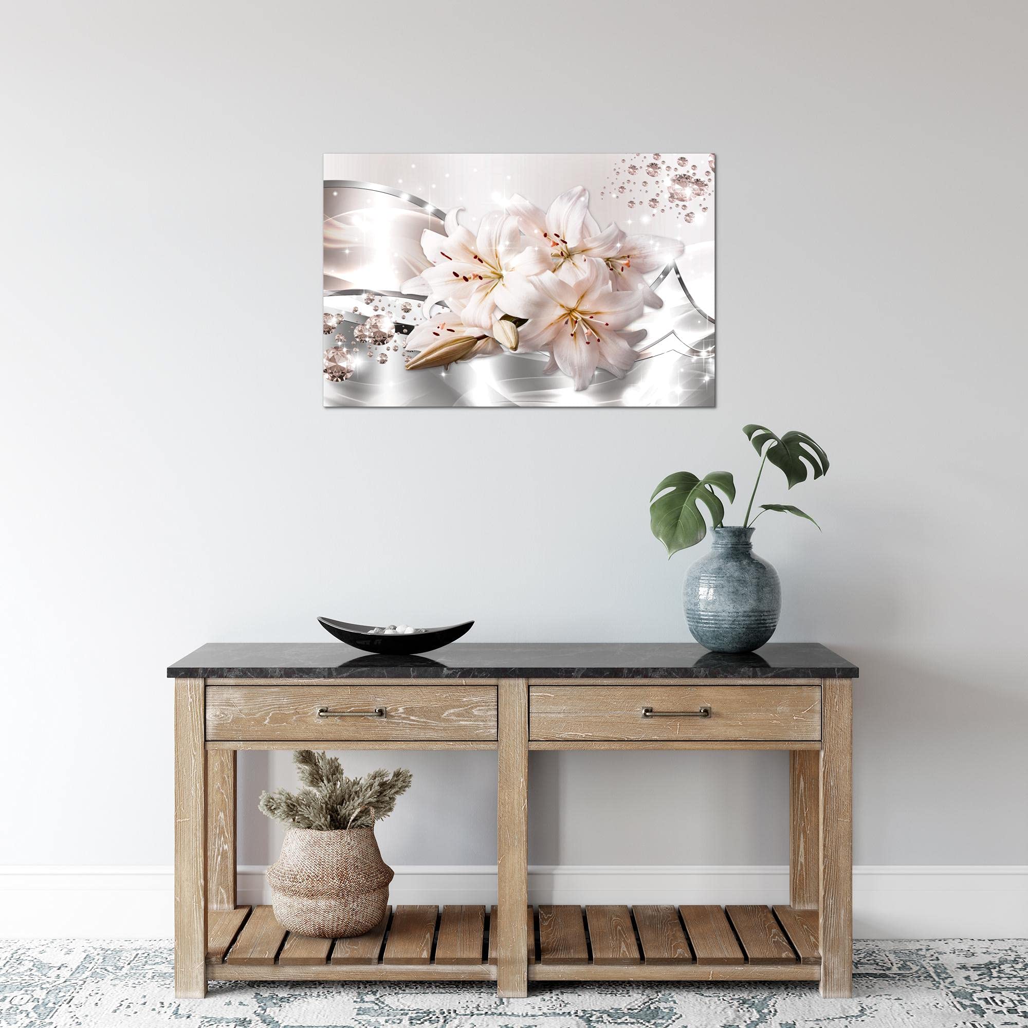Runa Art Cuadro Flores Lirios Moderno Murales - 100% Made In Germany - Diamante Beige Gris Corredor 021815a