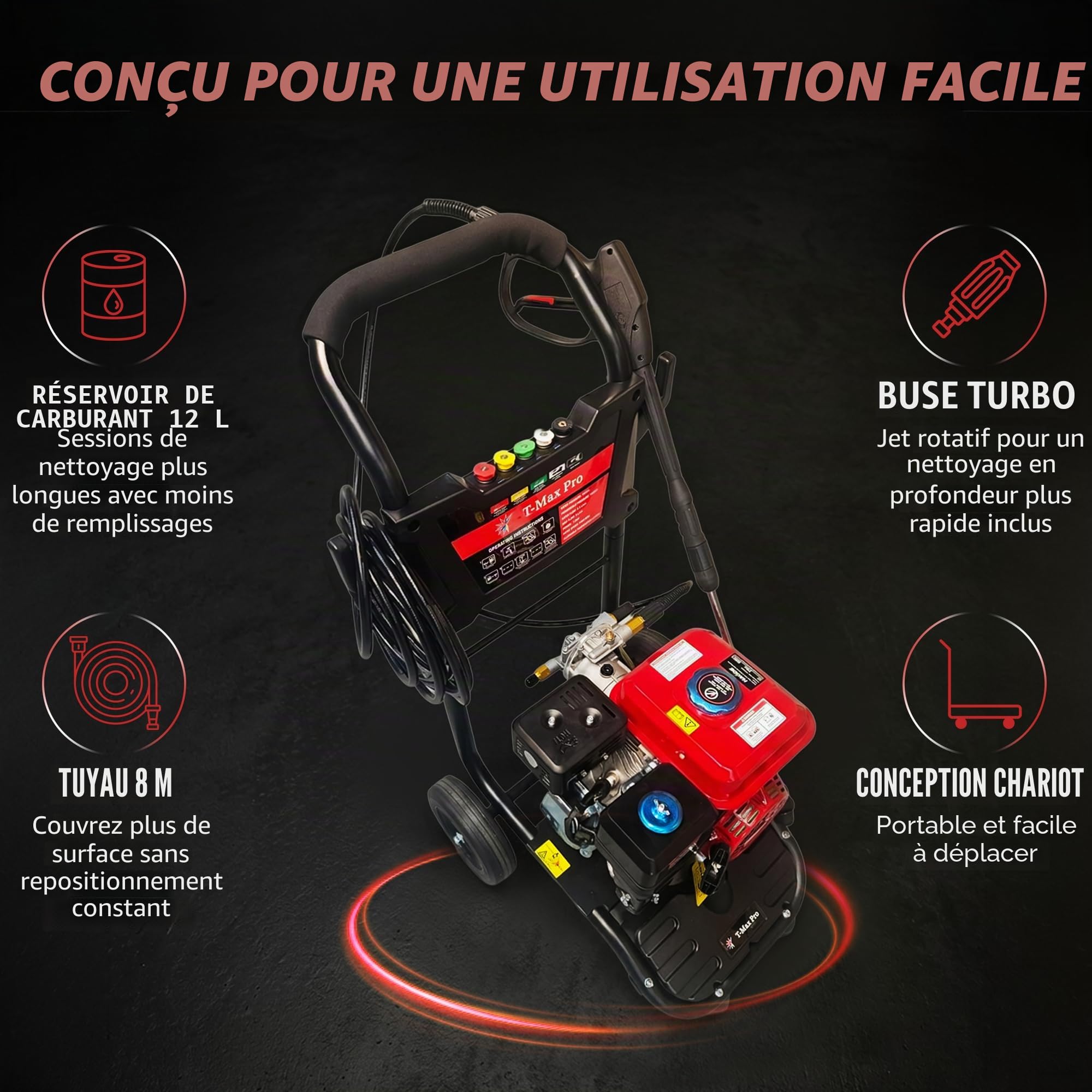 Nettoyeur Alimenté au gaz haute pression à essence DEALOURUS 8.0HP Nettoyeur à haute pression motorisée - 3950psi/272Bar