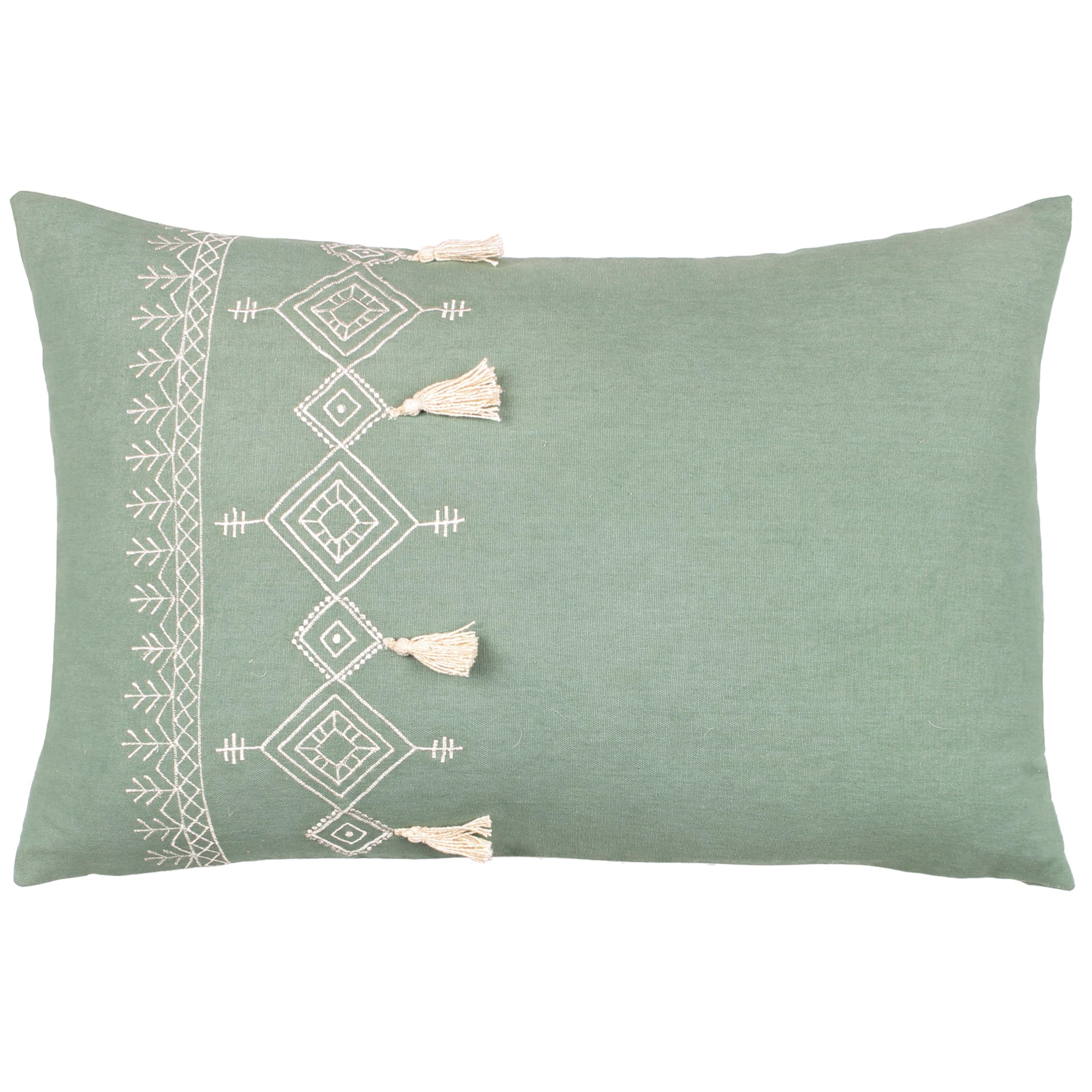 Furn. Pritta Embroidered Tasselled Polyester Filled Cushion from B&Q