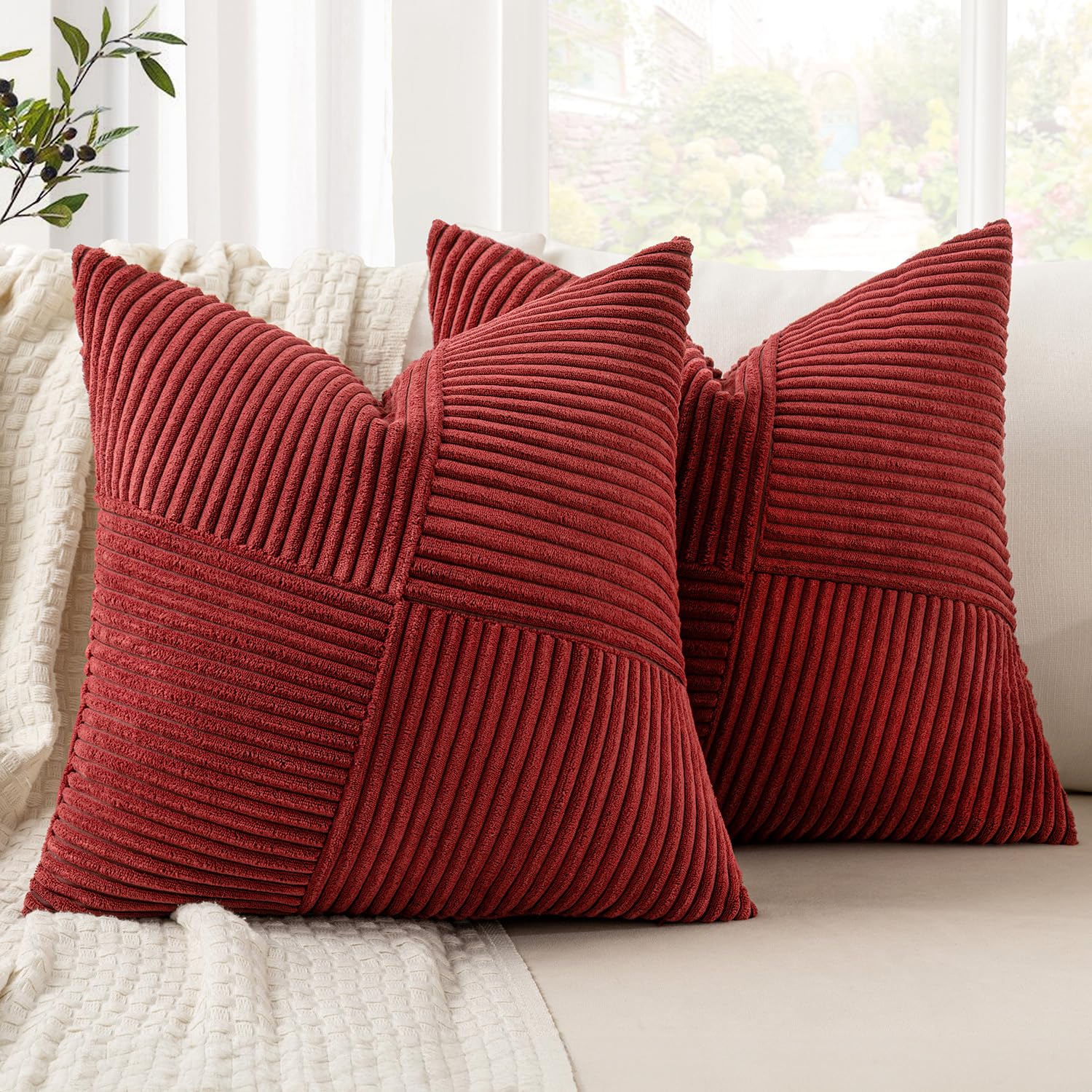 Housses de coussins corduroy 45x45 fermeture éclair cachée salon chambre lit