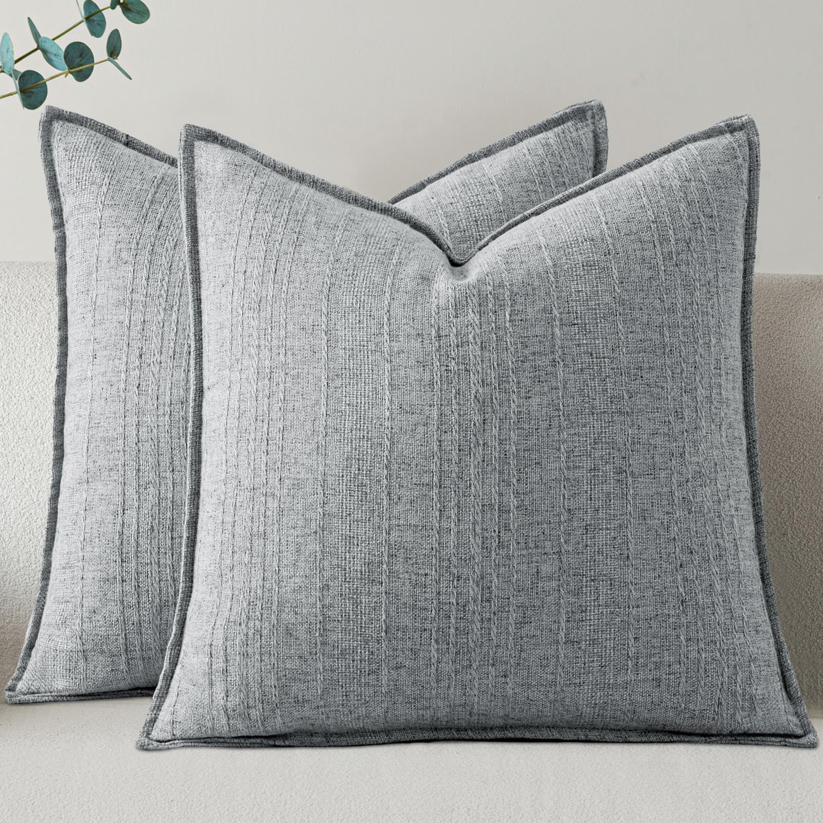 a moment Linen Pillow Covers Set of 2,Boho Farmhouse Throw Pillowcases Neutral Textured Decorative Covers for Couch Sofa,Soft Linen Blend Accent Case Cushion Living Room Home Decor 18"x18"Sky Gray