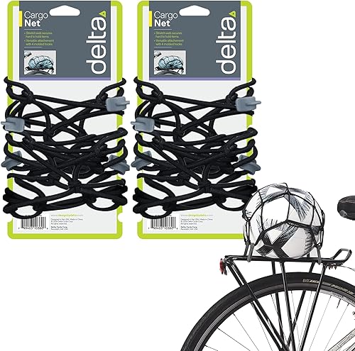 Delta Cycle - Red de carga pequeña (paquete de 2)  Red elástica expandible con ganchos que se estira hasta 22 x 22 pulgadas  La red de carga para