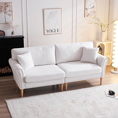 Karl home Sofá de 83 pulgadas, cómodo sofá biplaza de mediados de siglo, sofá beige con decoración de remaches, sofá de 3 plazas para sala de estar,