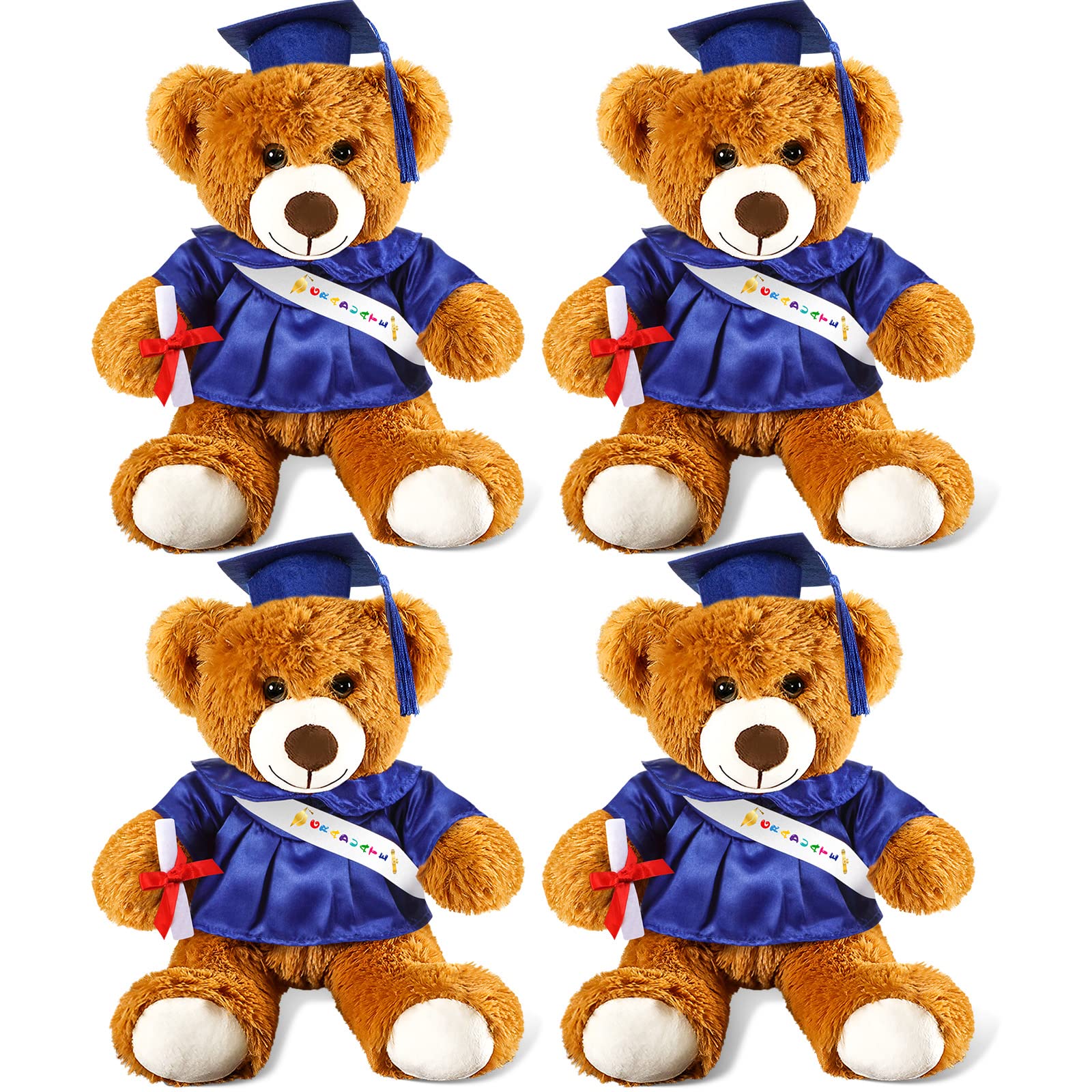 4 Pieces Graduation Bear Class of 2023 Graduation Plush Stuffed Animal with Graduation Gown Cap Grad Bear Toy for Kindergarten School College Preschool Graduation Gifts, 9 Inch (Blue)