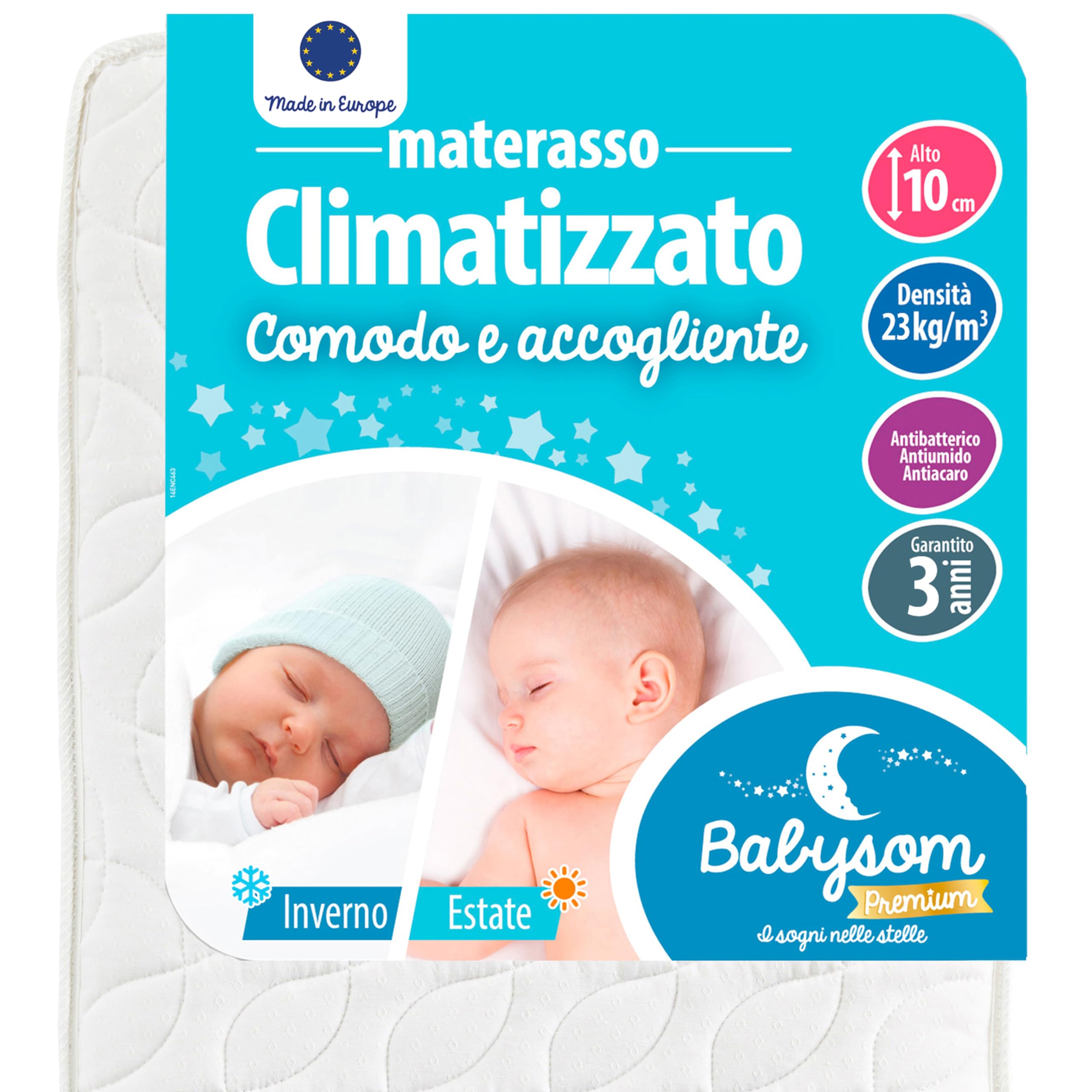 Babysom - Materasso Lettino Climatizzato Estate/Inverno | Per Neonato | 60x120 cm | Altezza 10cm | Traspirante | Antiacaro e Antisoffoco