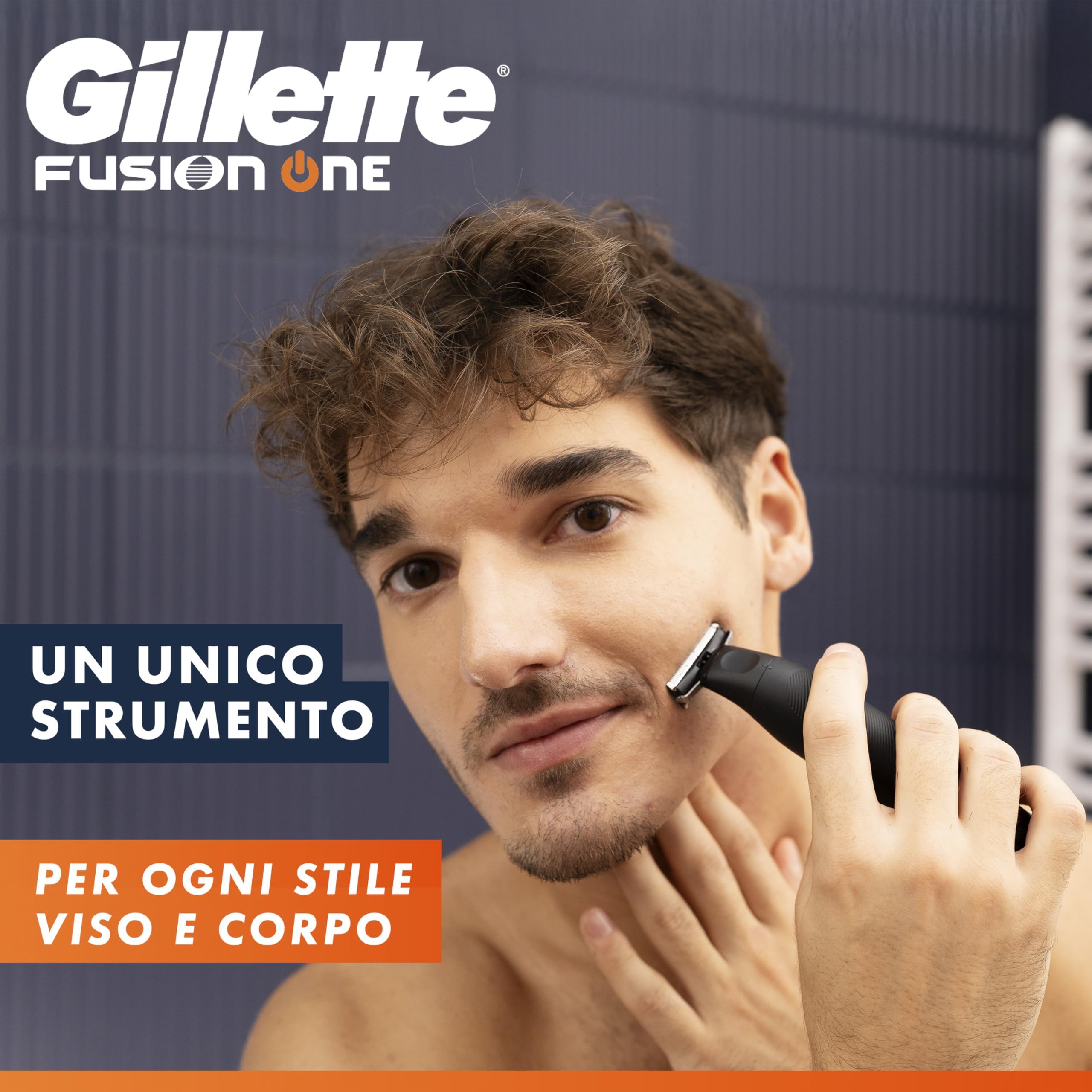 Gillette Fusion One Rasoio Elettrico Uomo Barba e Corpo, 3 Pettini Barba (1,2,5mm) e 1 Pettine Corpo, Testina Oscillante, Lama Ricambio, Impermeabile, Senza Fili, 45 Min Autonomia, Tecnologia Braun | 3 Pettini Barba, 1 Pettine Corpo, Testina Oscillante, L