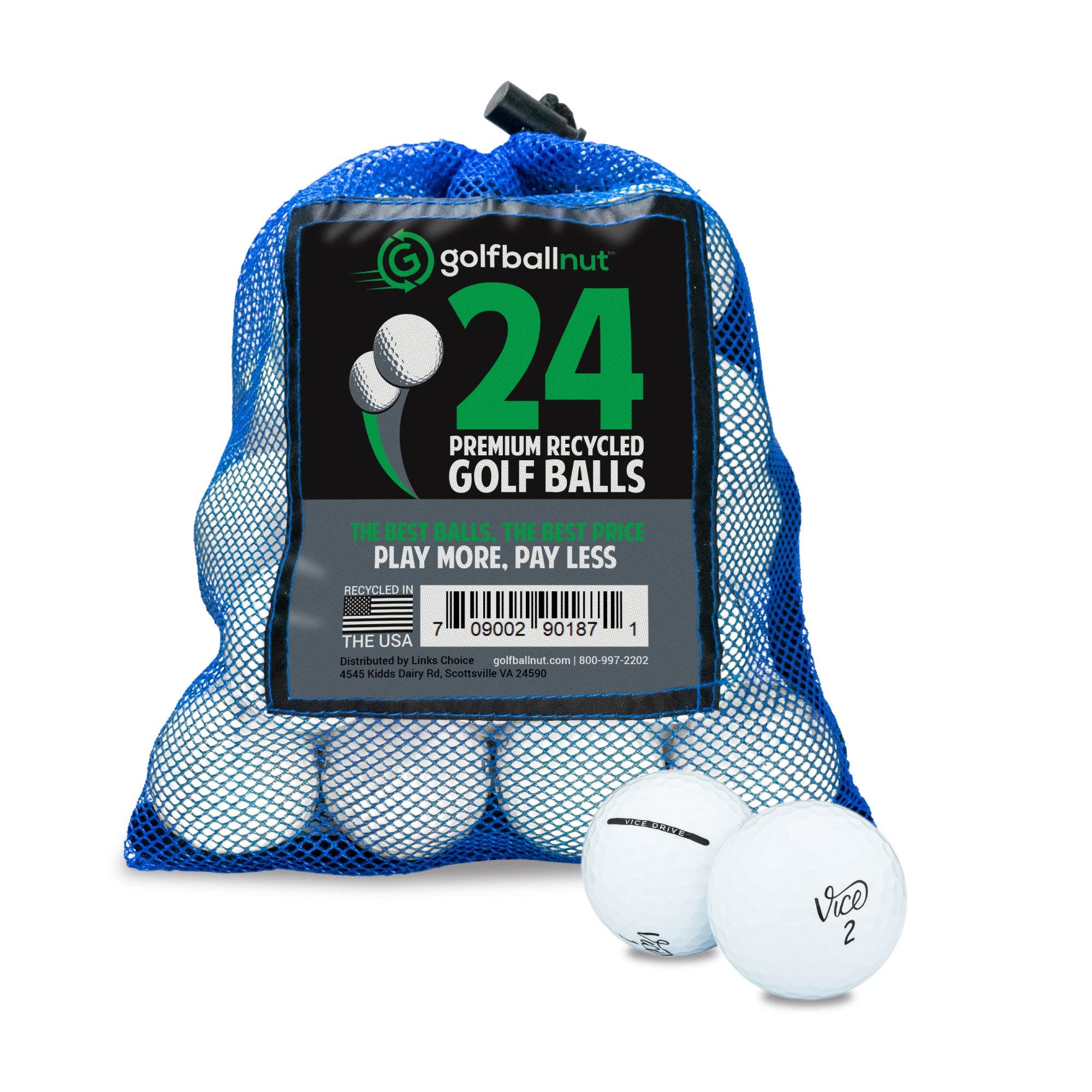 GolfBall Nut Used and Recycled for Vice White Bulk Mix Near Mint - 4A Quality Golf Balls Mesh Bag Included (24)