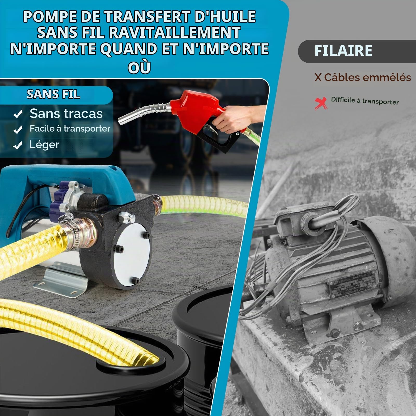 Pompe de Transfert Diesel sans Fil,Pompe de Transfert de Carburant Portable