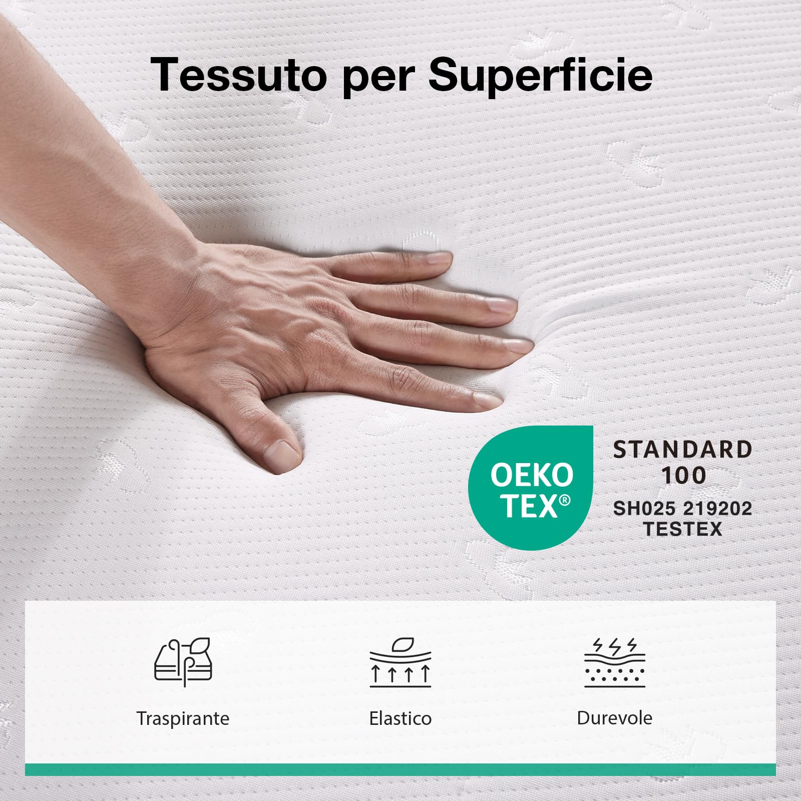 Novilla Materasso Matrimoniale 80x190，Alto 18 cm- Memory Foam e Schiuma a Onde in Fibra di Bambù, Ortopedico e Ergonomico, Anallergico e Antibatterico