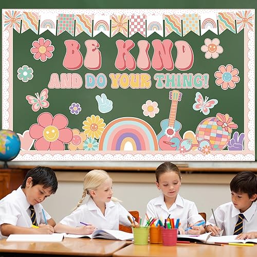 Miniatura 5 de Tablero de anuncios bohemio Groovy para el aula, juego de decoración con texto en inglés Be Kind and Do Your Thing (Be Kind and Do Your Thing)