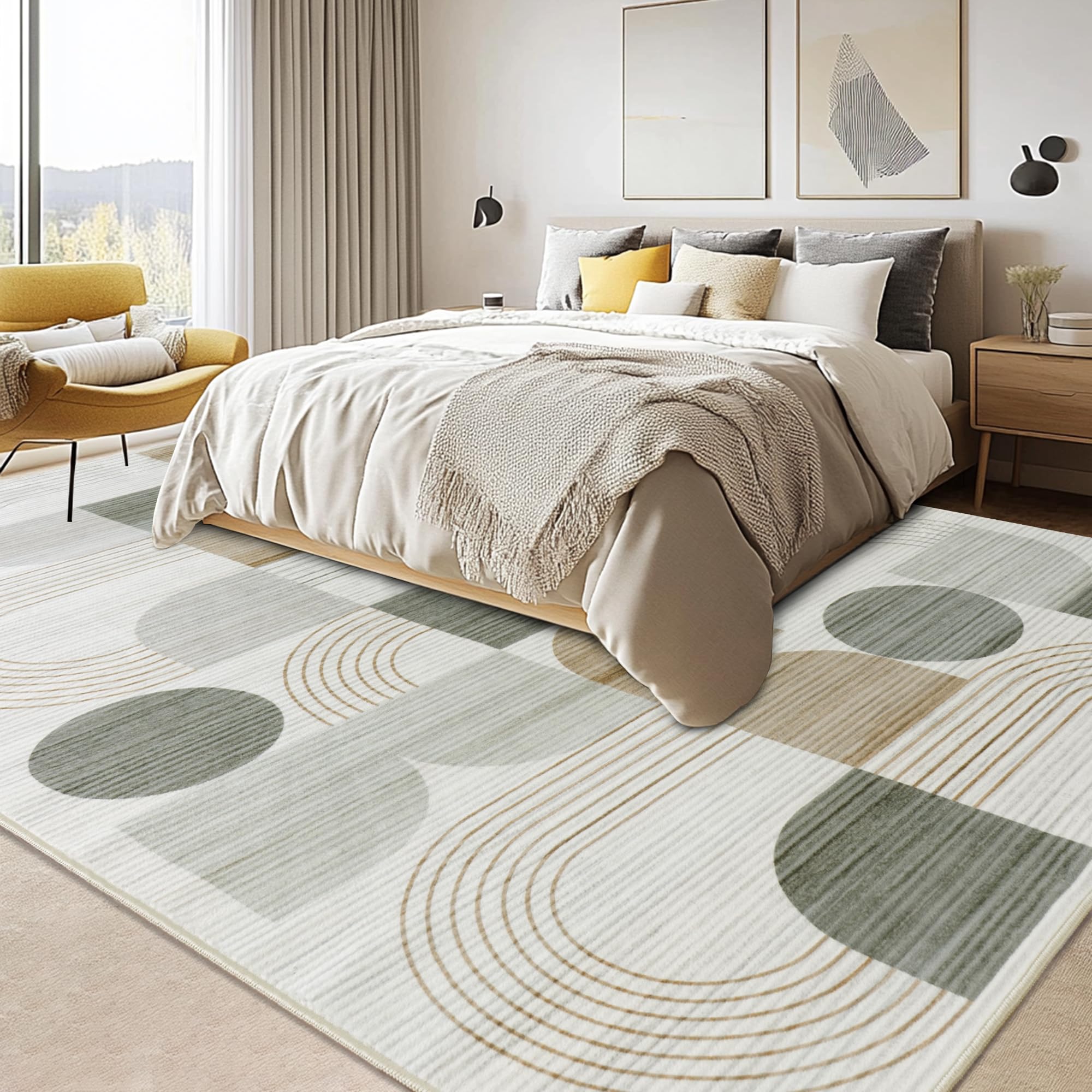 Tappeto per Soggiorno, Tappeto Moderno con Motivo Astratto per Soggiorno, Beige 200x230 cm Tappeto a Pelo Corto per Soggiorno Lavabile, Grande Tappeto in Lana per Camera da Letto, Ufficio