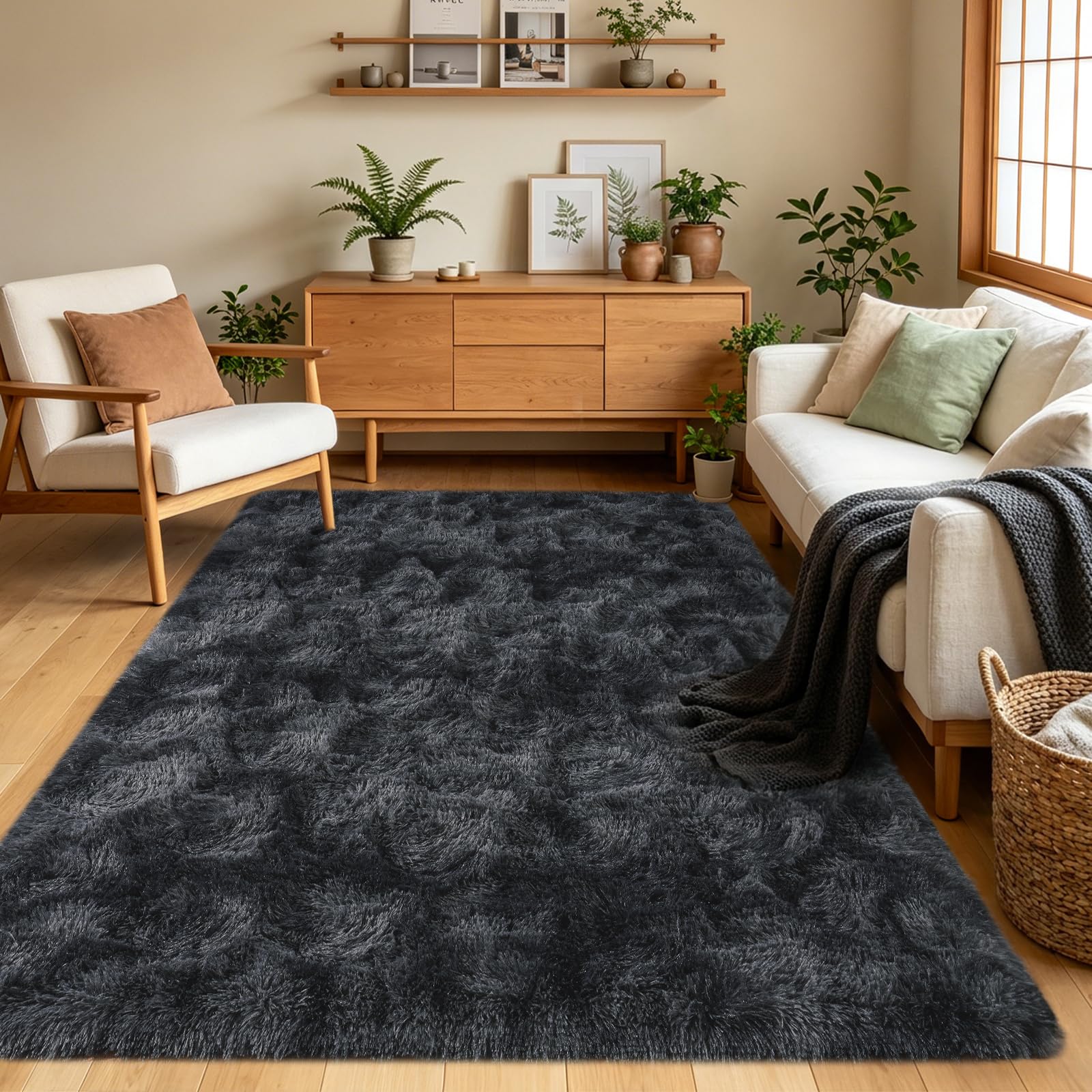 Rugs Living Room Black Gray Fluffy Shaggy Area Rugs for bedroom 140x200cm