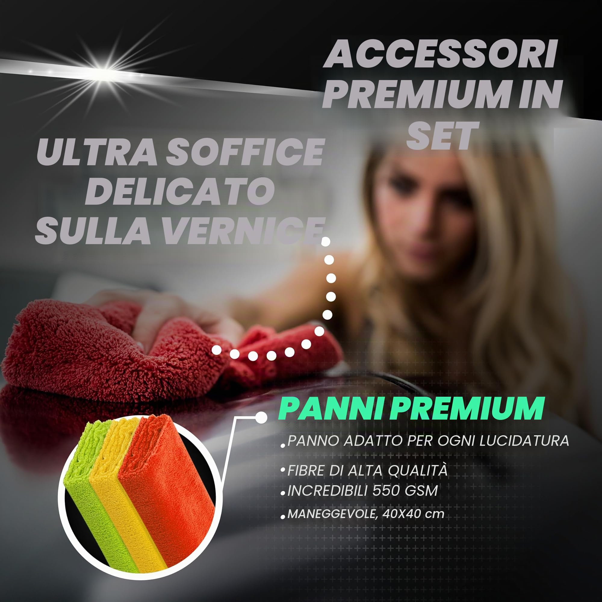 Menzerna Set di lucidatura per auto | Lucidatrice eccentrica MZ-XR con piastra di supporto da 125 mm + 3 x 100ml lucidante + panni per lucidatura + sigillante spray | corsa 15mm 720W