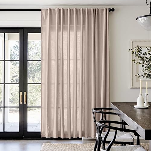 jinchan Cortina de lino para sala de estar, 84 pulgadas de largo, extra ancha para divisor de habitación, cortina rústica de granja, bolsillo para