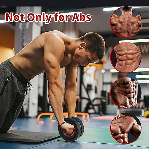 Miniatura 3 de Omecon Kit de rueda de rodillo abdominal, rueda de rodillo para entrenamiento de abdominales con barras de empuje, alfombrilla de rodilla, cuerda de