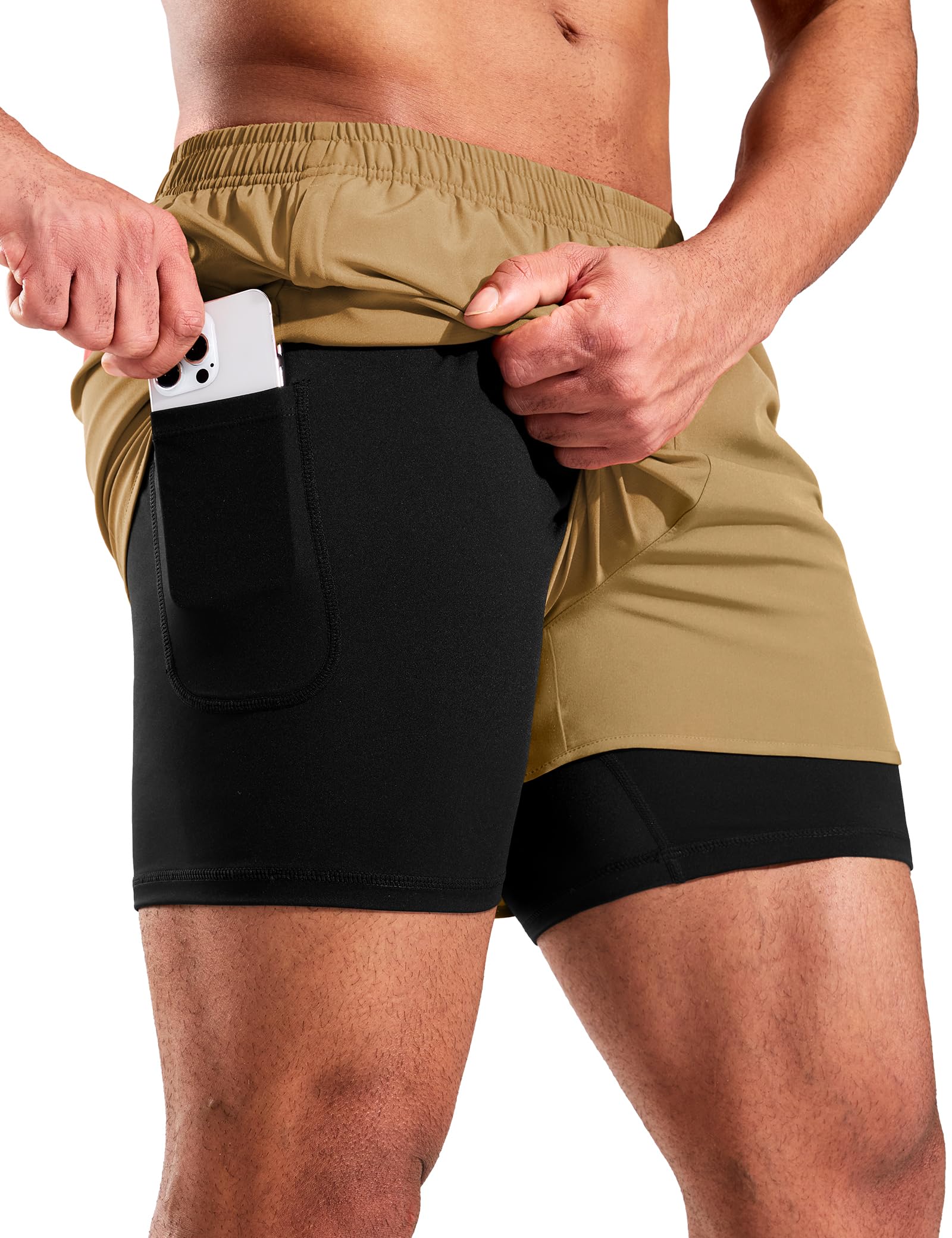 MIER Pantalones cortos de correr 2 en 1 para hombre con forro de 3 pulgadas, secado rápido, para gimnasio, entrenamiento, atléticos, con bolsillos