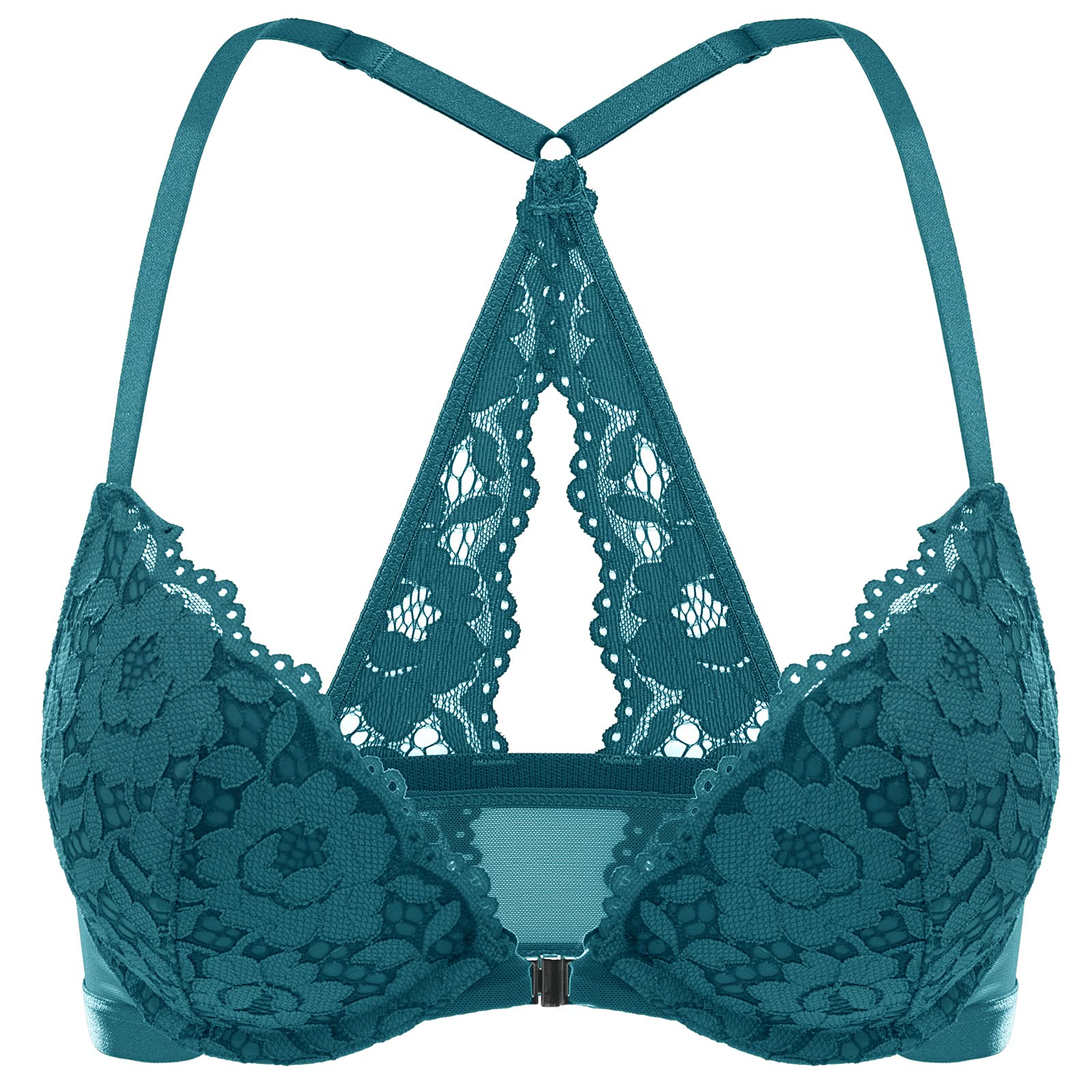 Dobreva Women's Spruce Green Front Fastening Push Up Bra Underwire 40B