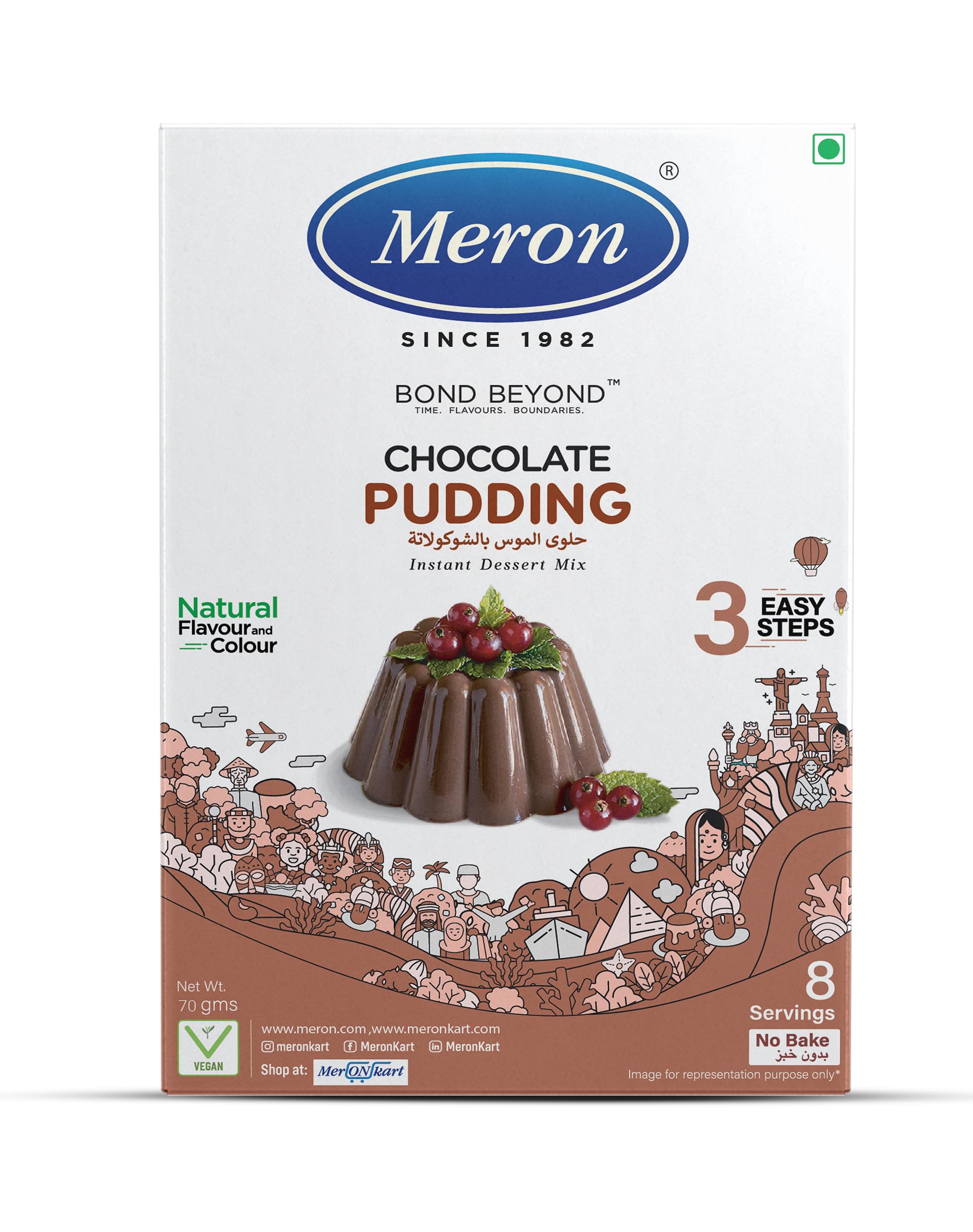 Meron Chocolate Pudding - 70g | Instant Dessert Mix | Natural Flavour & Colour | Vegan | 3 Easy Steps | Easy to Prepare | Easy-to-Make, Perfect for Parties & Family Treats | Pudding