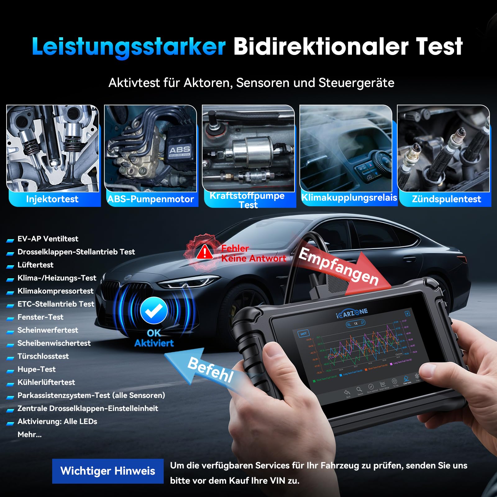 UR800 Bidirektionale Auto Diagnosegerät für Alle Fahrzeuge, Alle Systemdiagnosen, 49 Resets, Aktiver Test, TCM/ECM/Kurbelwelle Neu Anlernen, Auto VIN,CAN FD, ECU-Kodierung für BM.W/V.A.G